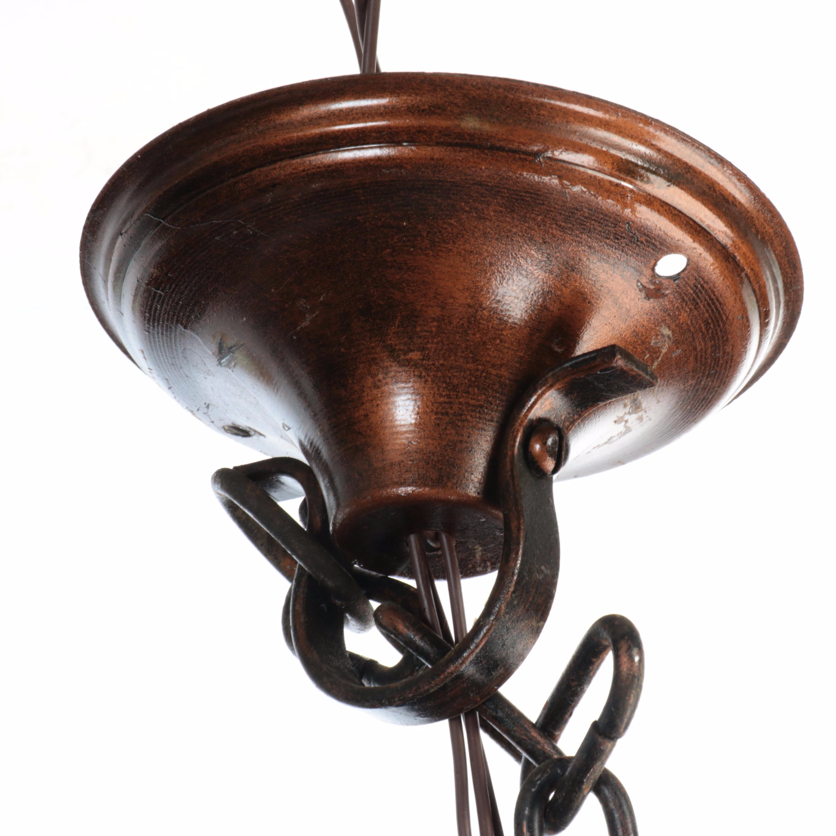 Gothic Revival Crackle Glass and Bronze Painted Church Vestibule Pendant