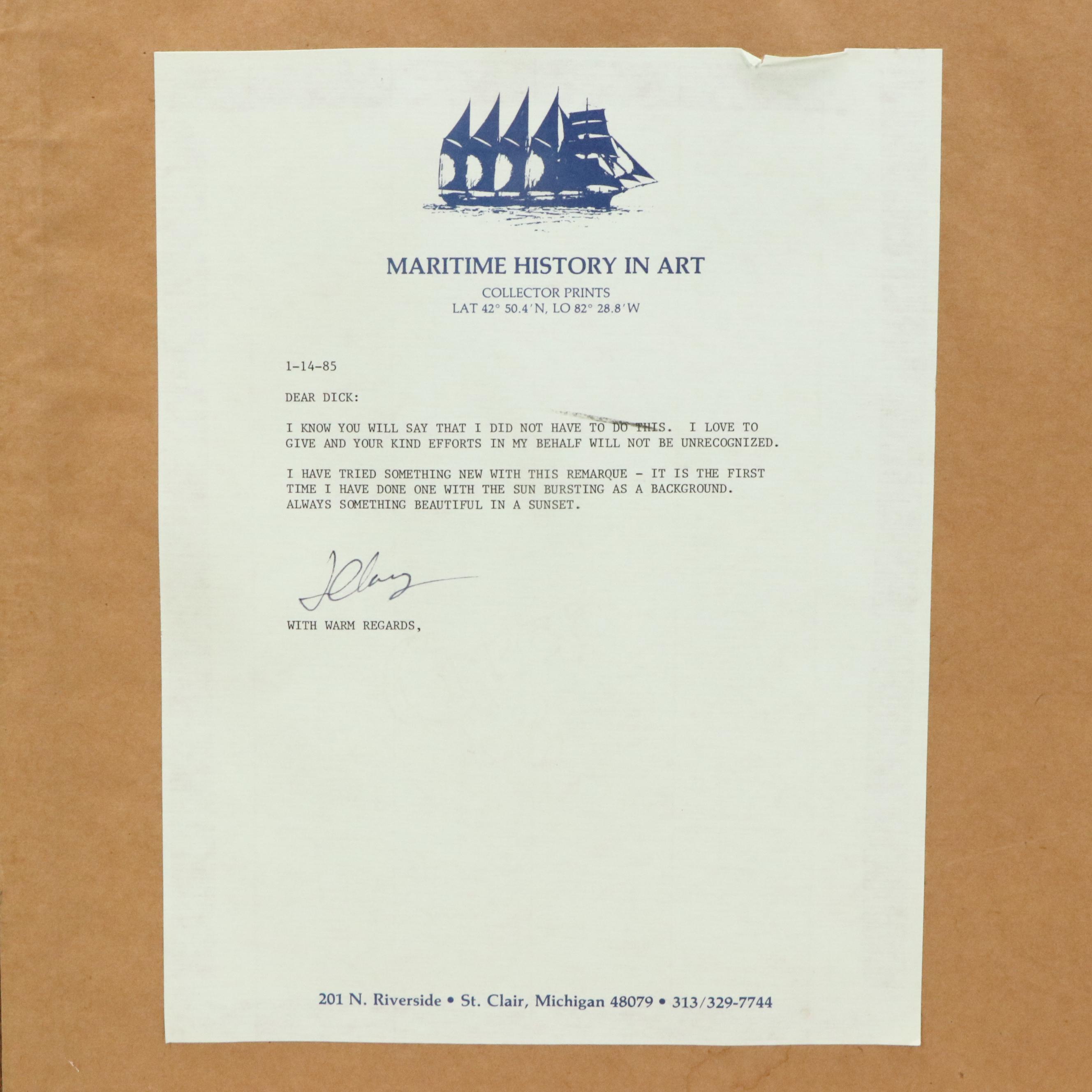 Jim Clary Offset Lithograph with Remarque "The 13th Crossing"