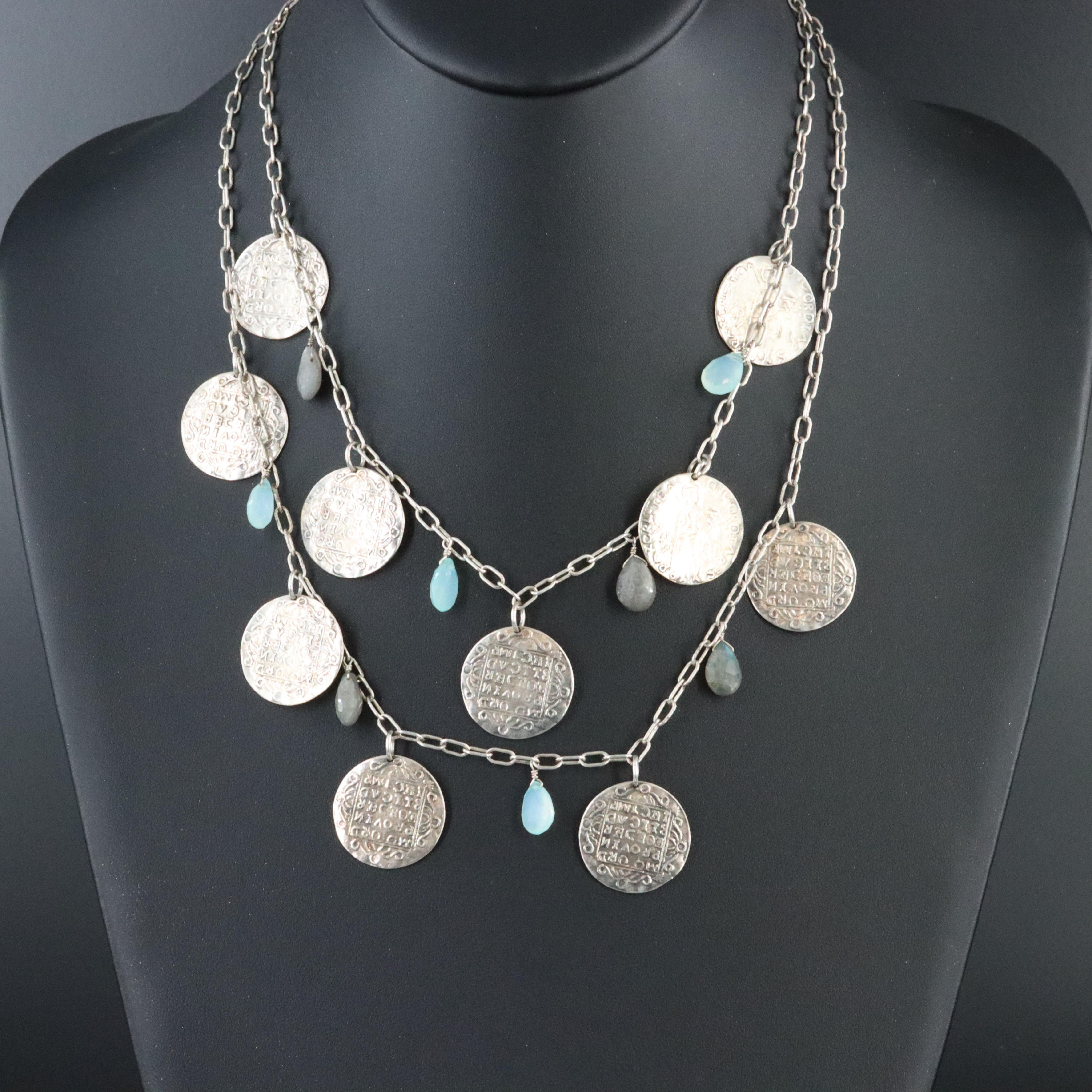 Labradorite and Chalcedony Token Necklace