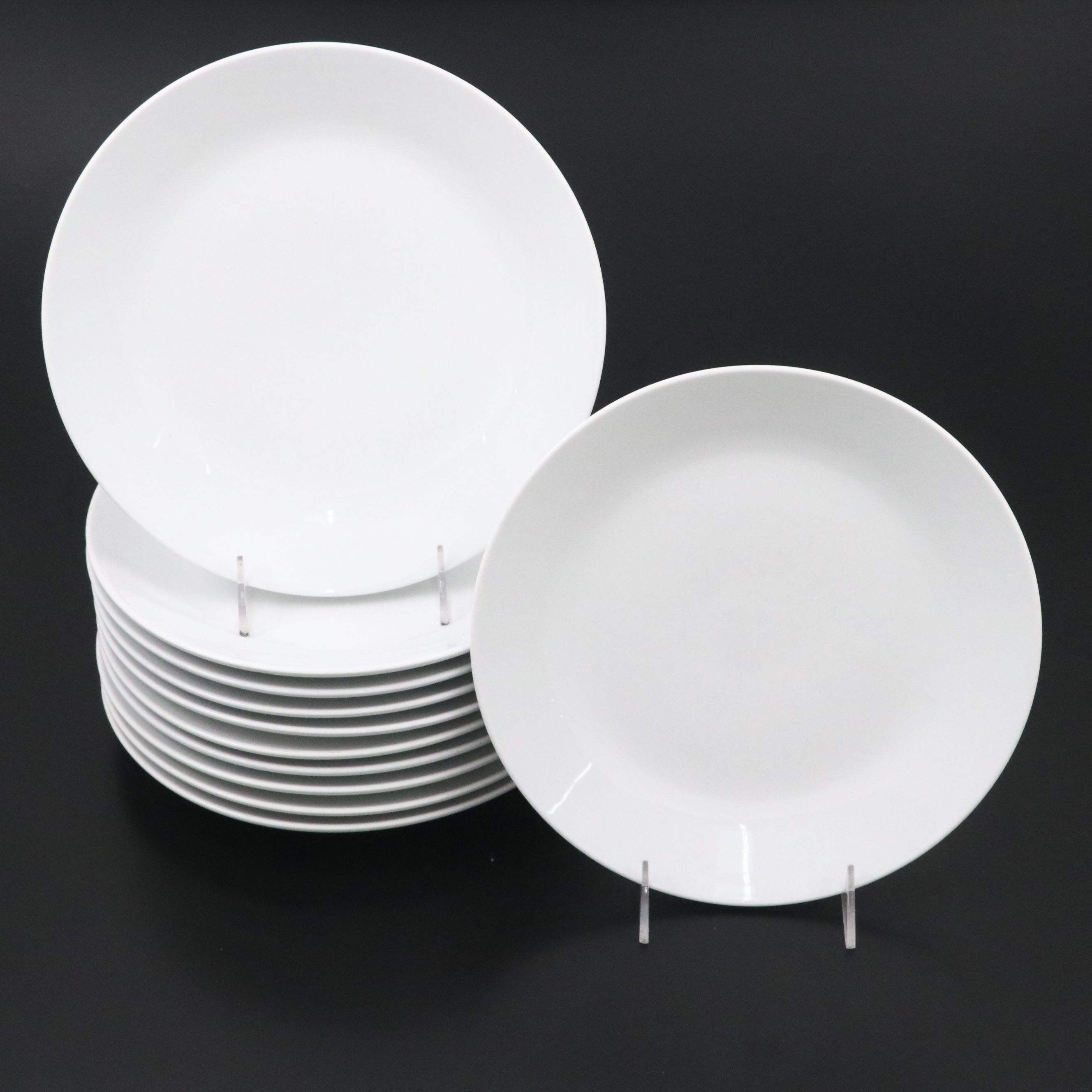 Contemporary White Ceramic Dinner Plates with "Love Brunch" Cookbook