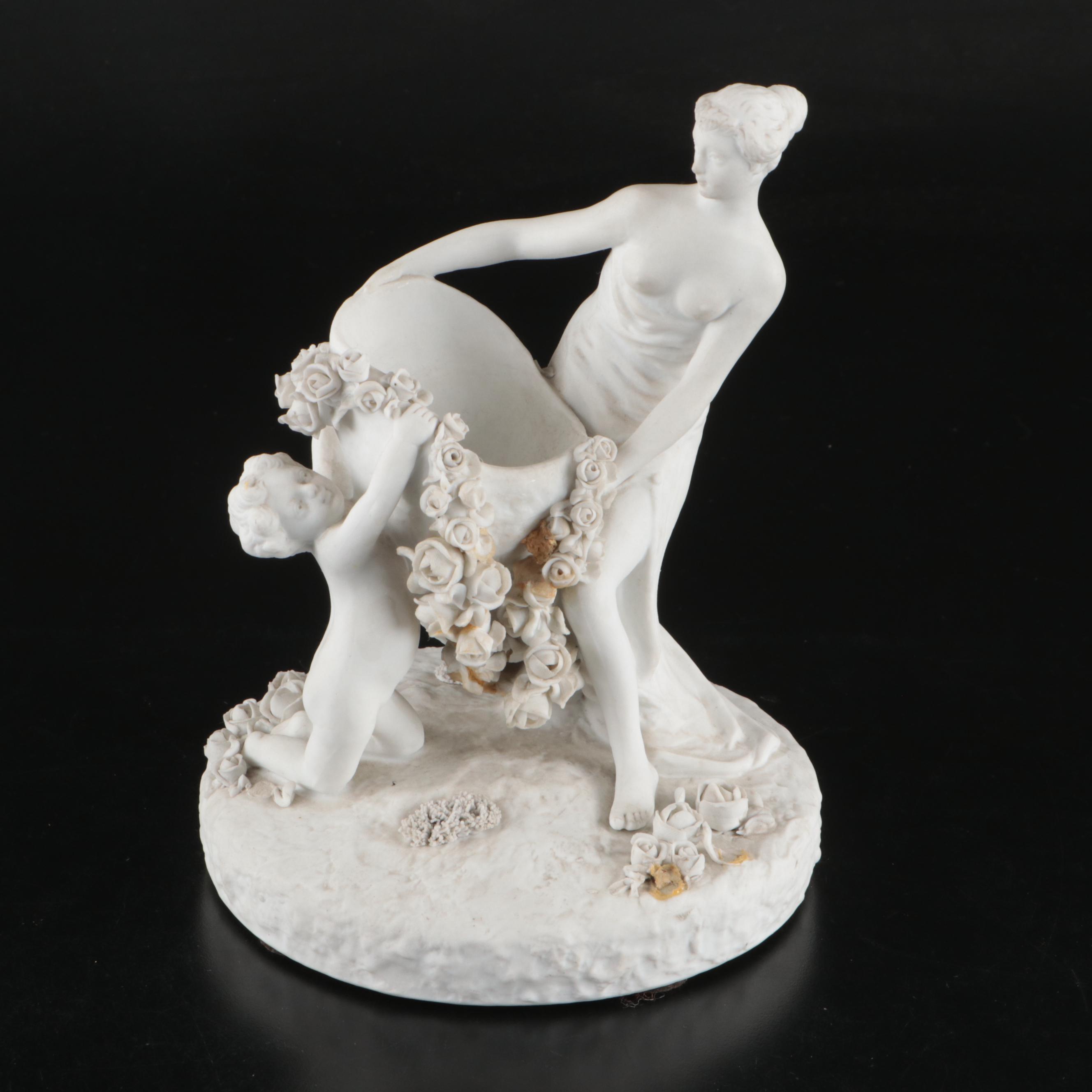 Pair of Sevres Style Bisque Figurine Vases with Royal Vienna Porcelain Figurines