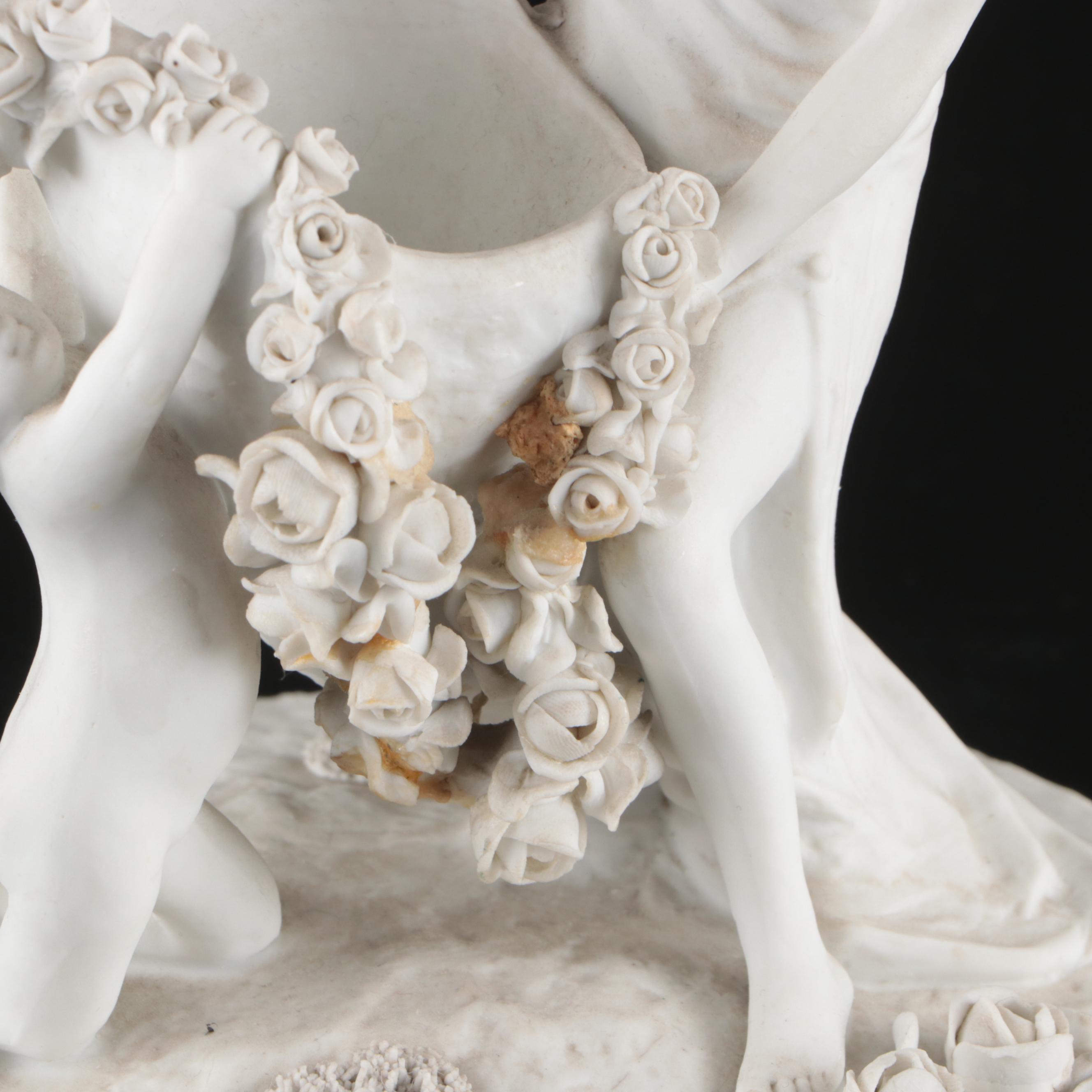 Pair of Sevres Style Bisque Figurine Vases with Royal Vienna Porcelain Figurines