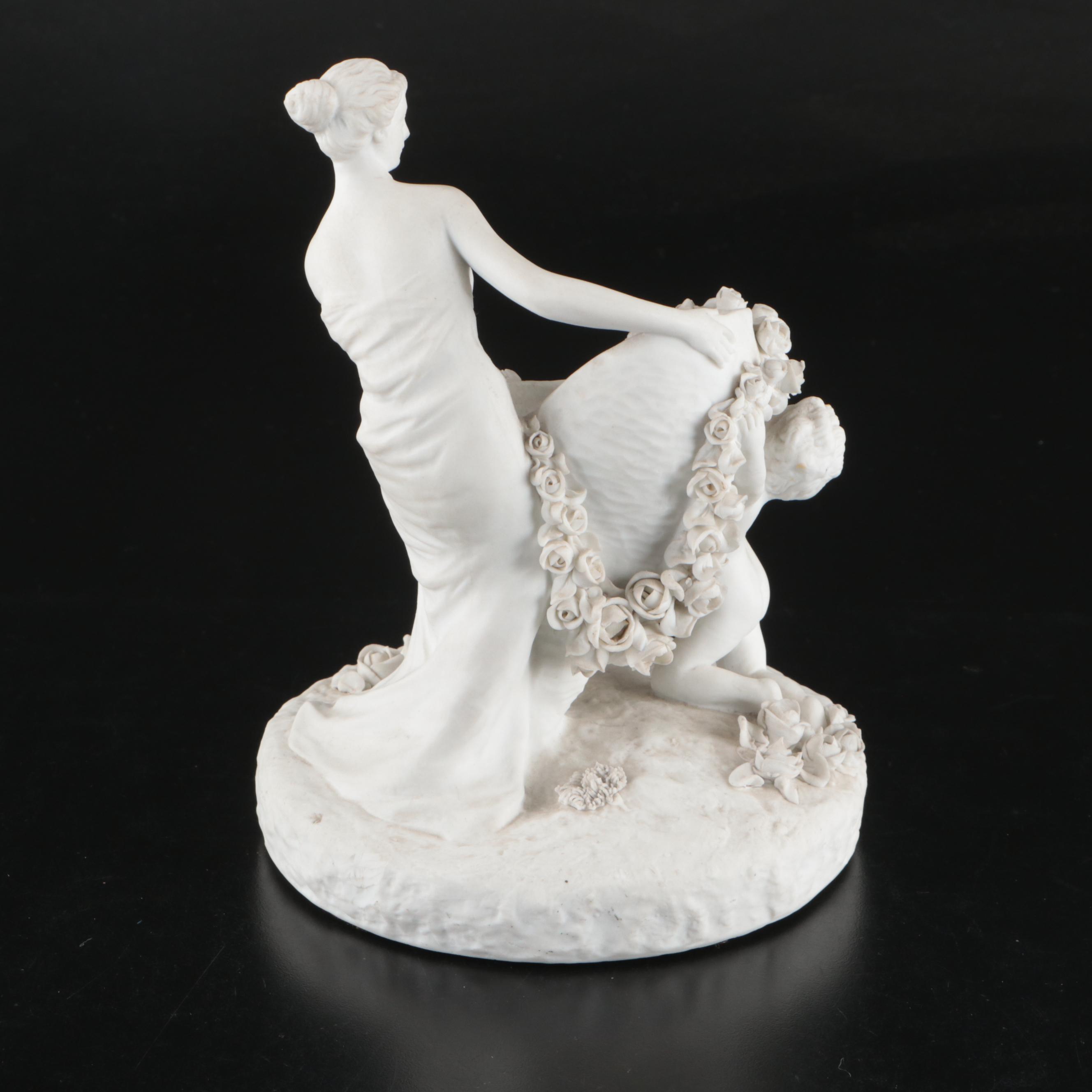 Pair of Sevres Style Bisque Figurine Vases with Royal Vienna Porcelain Figurines