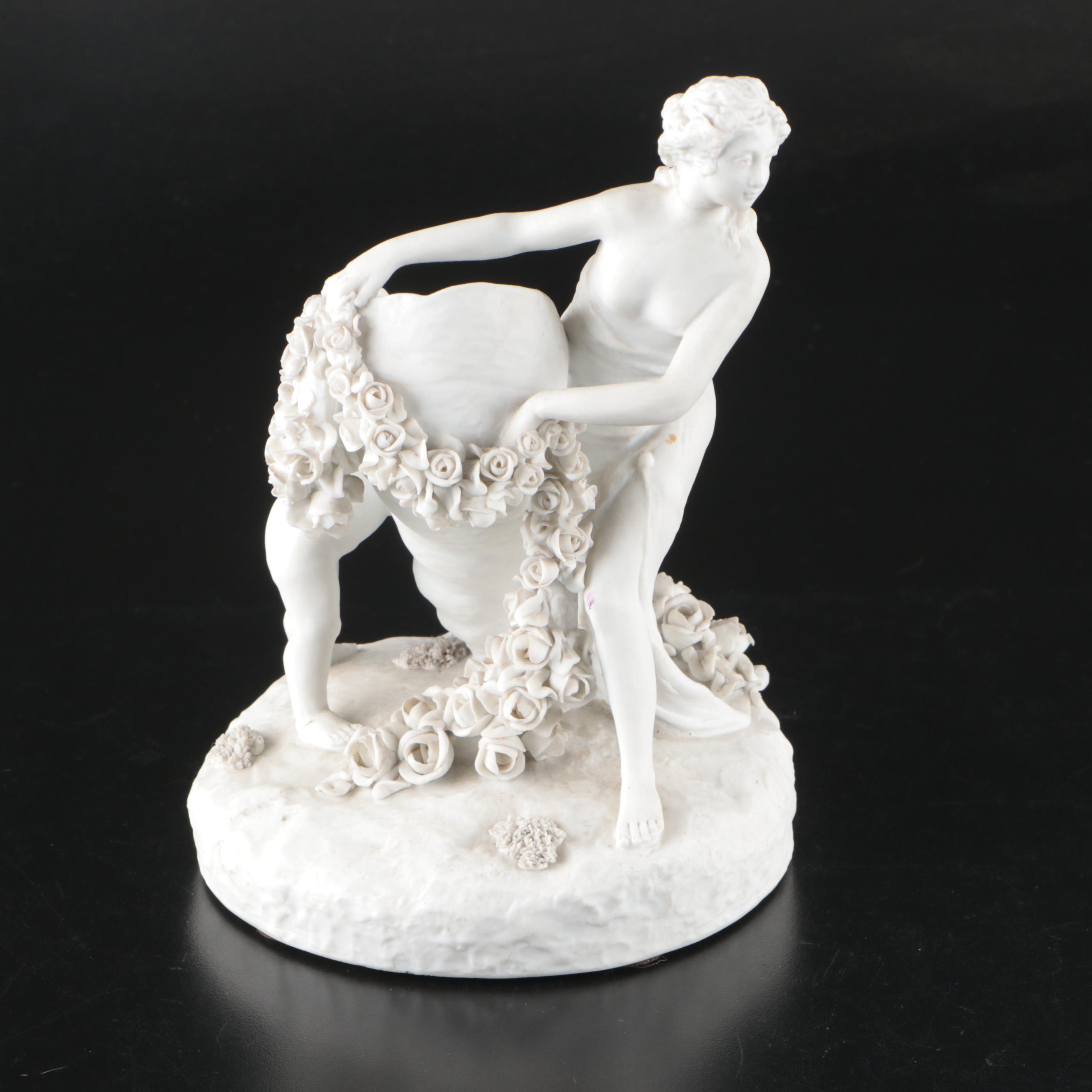 Pair of Sevres Style Bisque Figurine Vases with Royal Vienna Porcelain Figurines