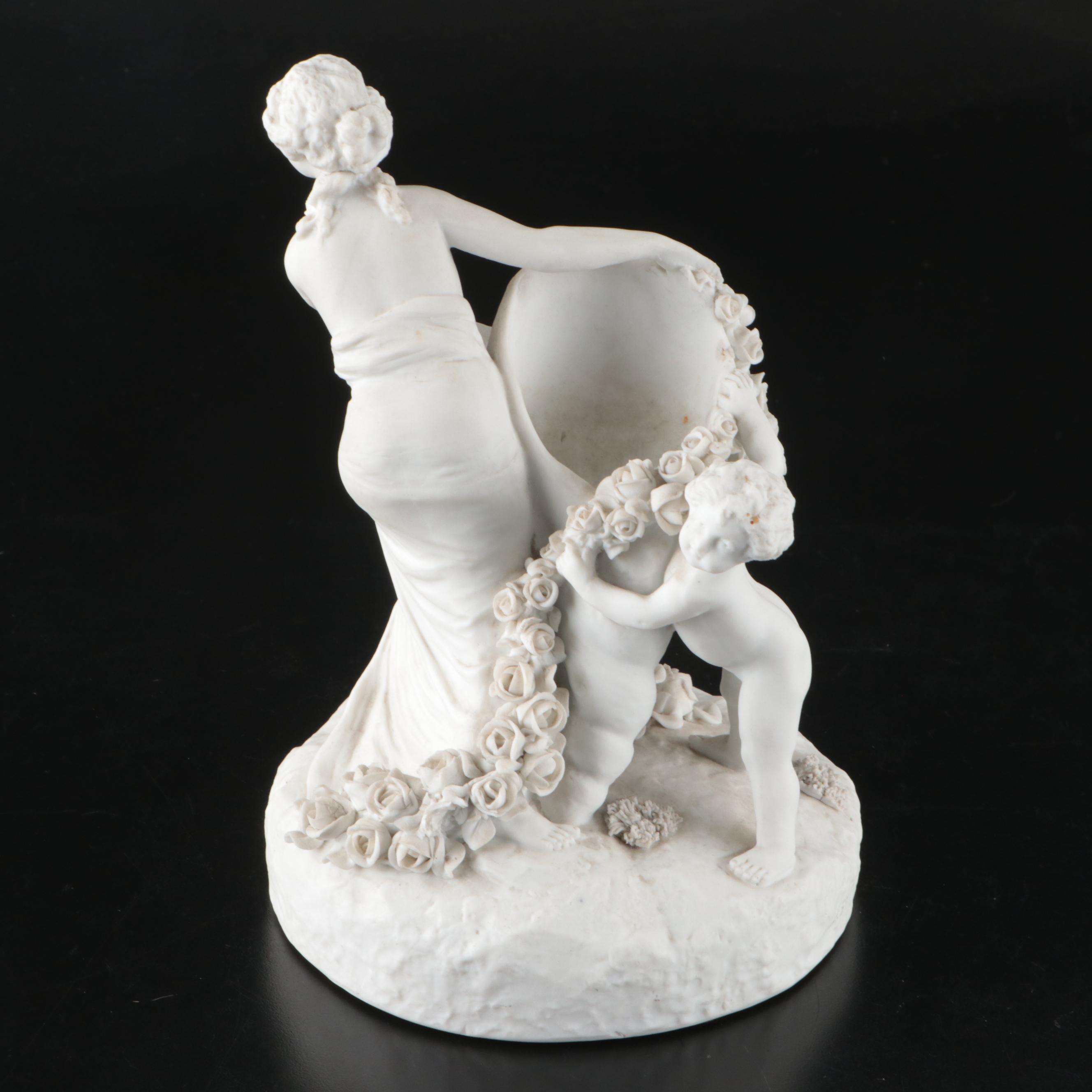 Pair of Sevres Style Bisque Figurine Vases with Royal Vienna Porcelain Figurines