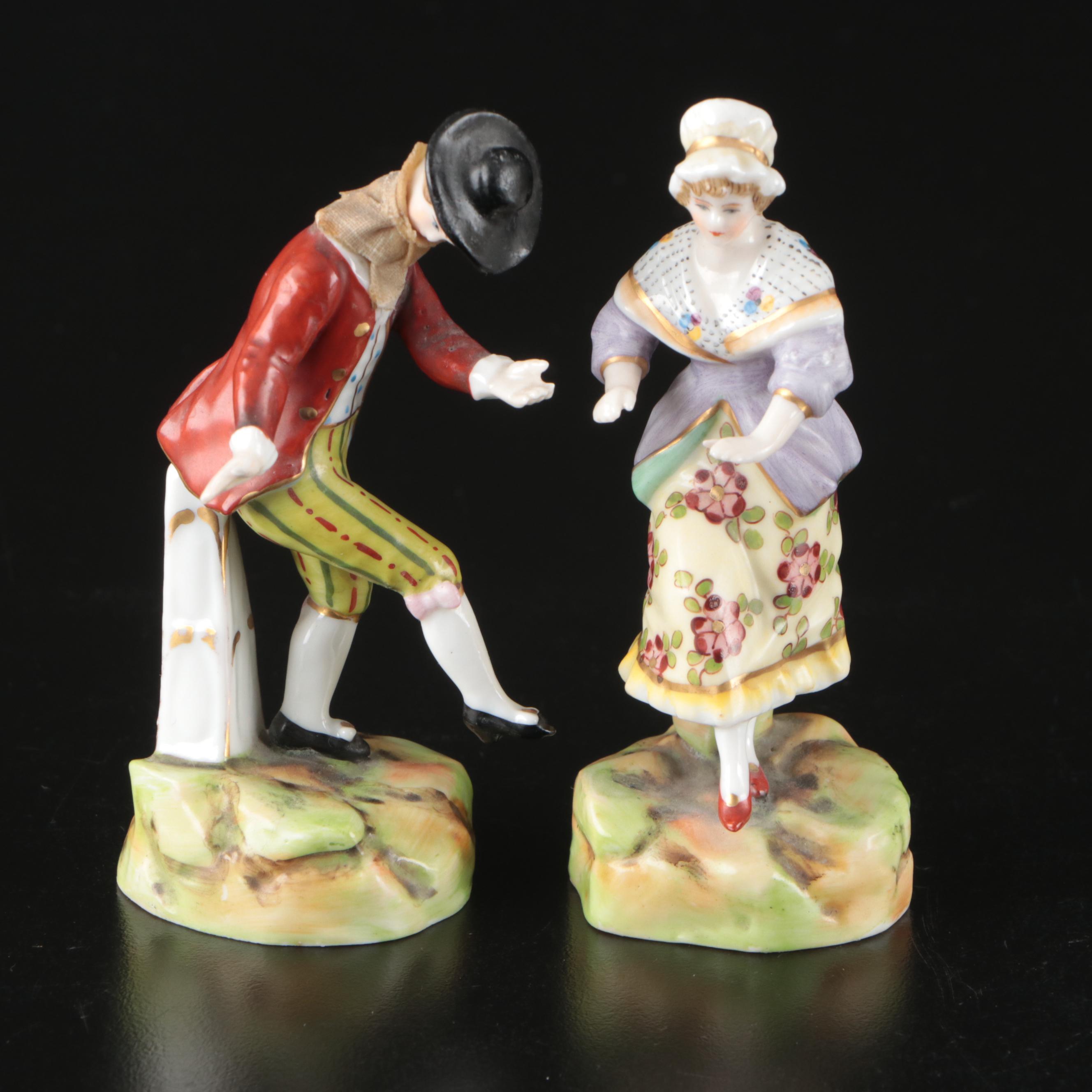 Pair of Sevres Style Bisque Figurine Vases with Royal Vienna Porcelain Figurines