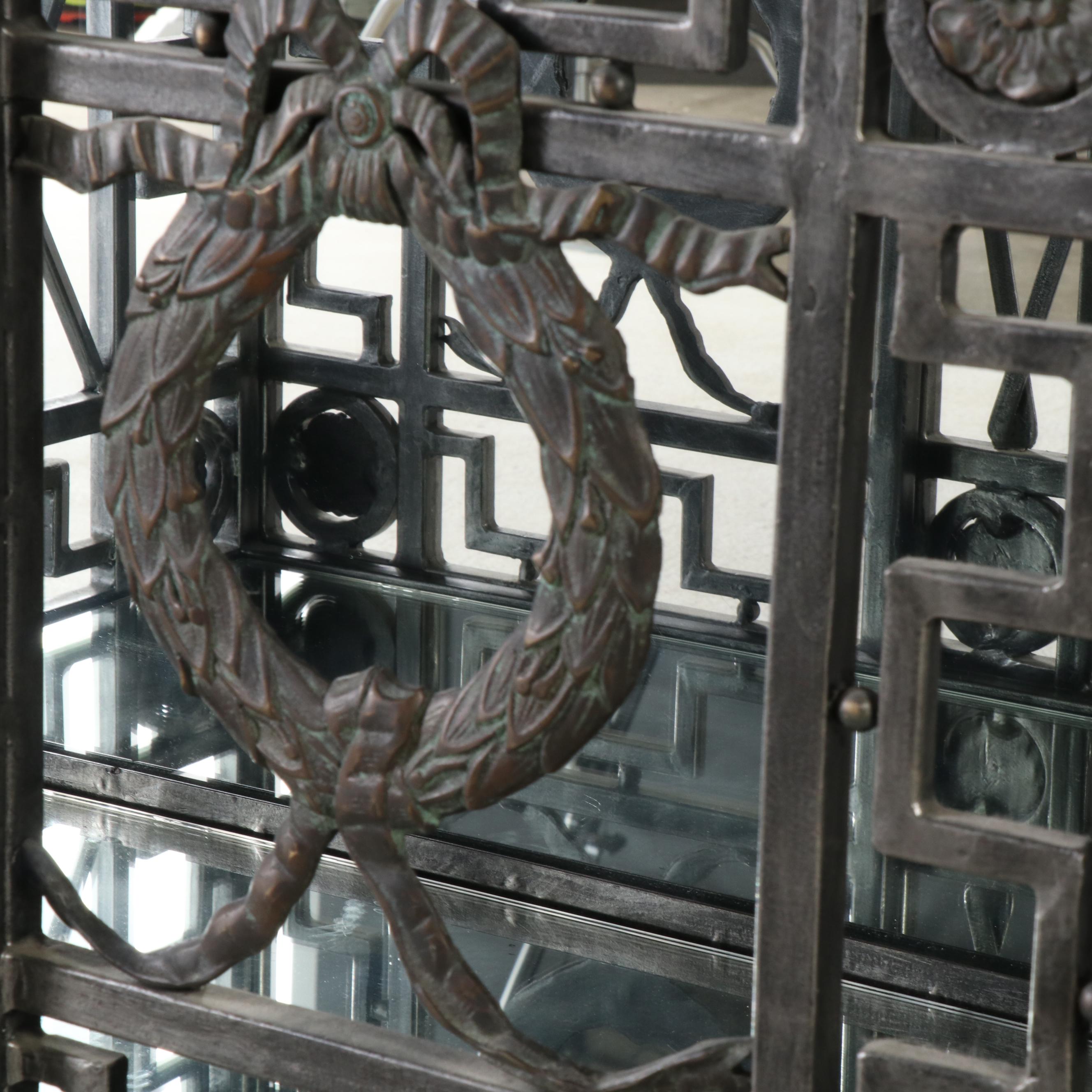 Maitland-Smith Neo-Grec Style Patinated Metal Illuminated Curio Cabinet