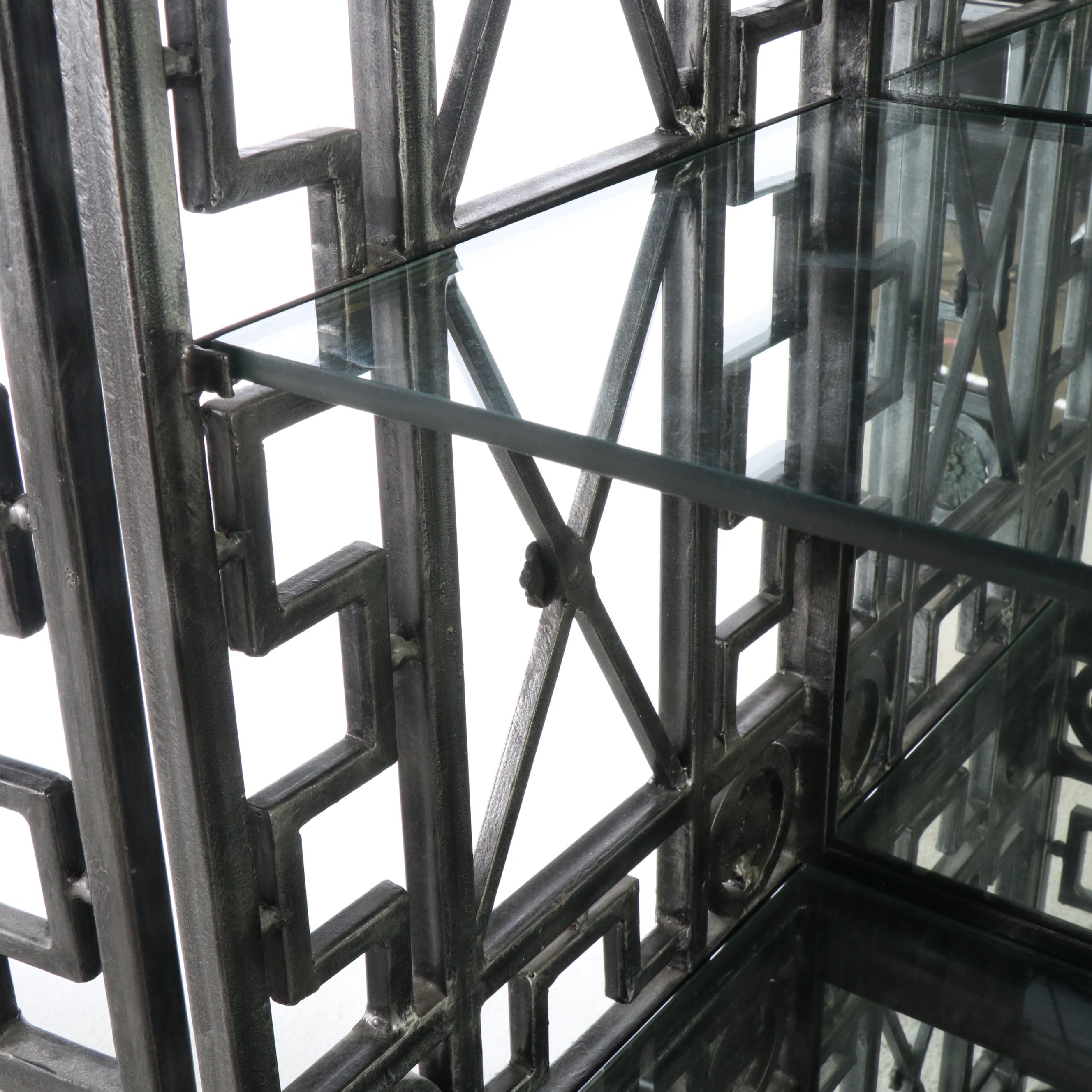 Maitland-Smith Neo-Grec Style Patinated Metal Illuminated Curio Cabinet