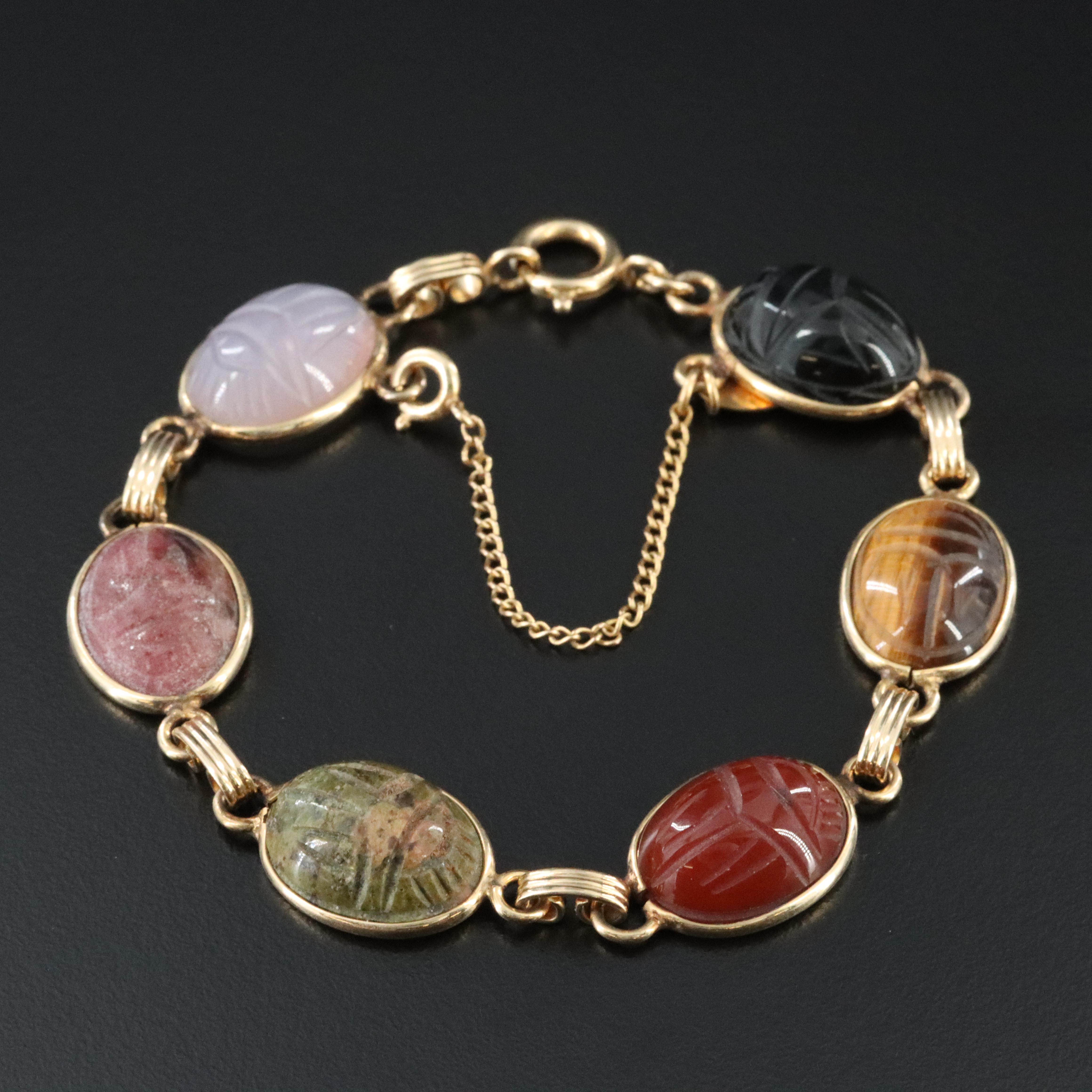 Vintage Burt Cassell Gold-Filled Carved Scarab Bracelet