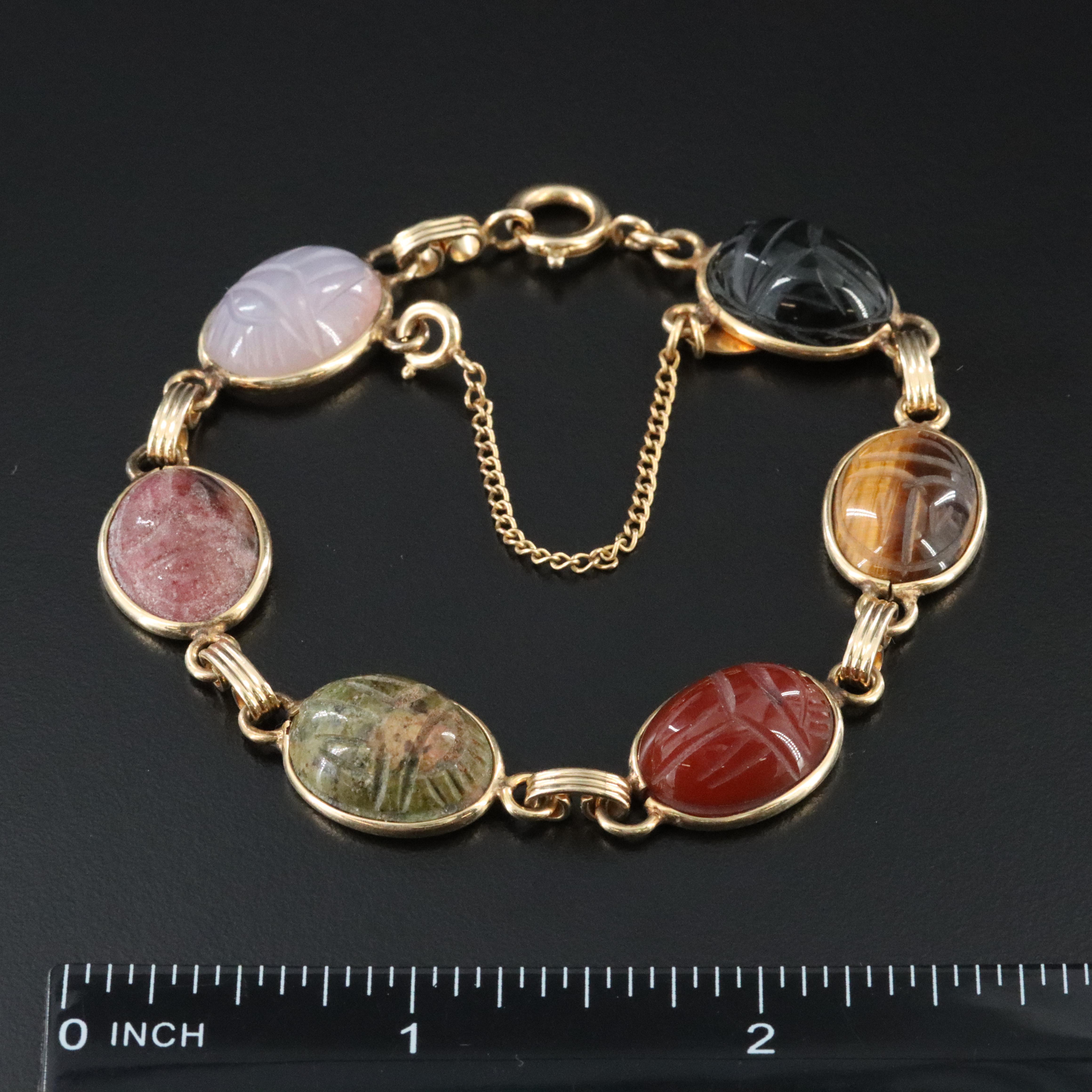 Vintage Burt Cassell Gold-Filled Carved Scarab Bracelet