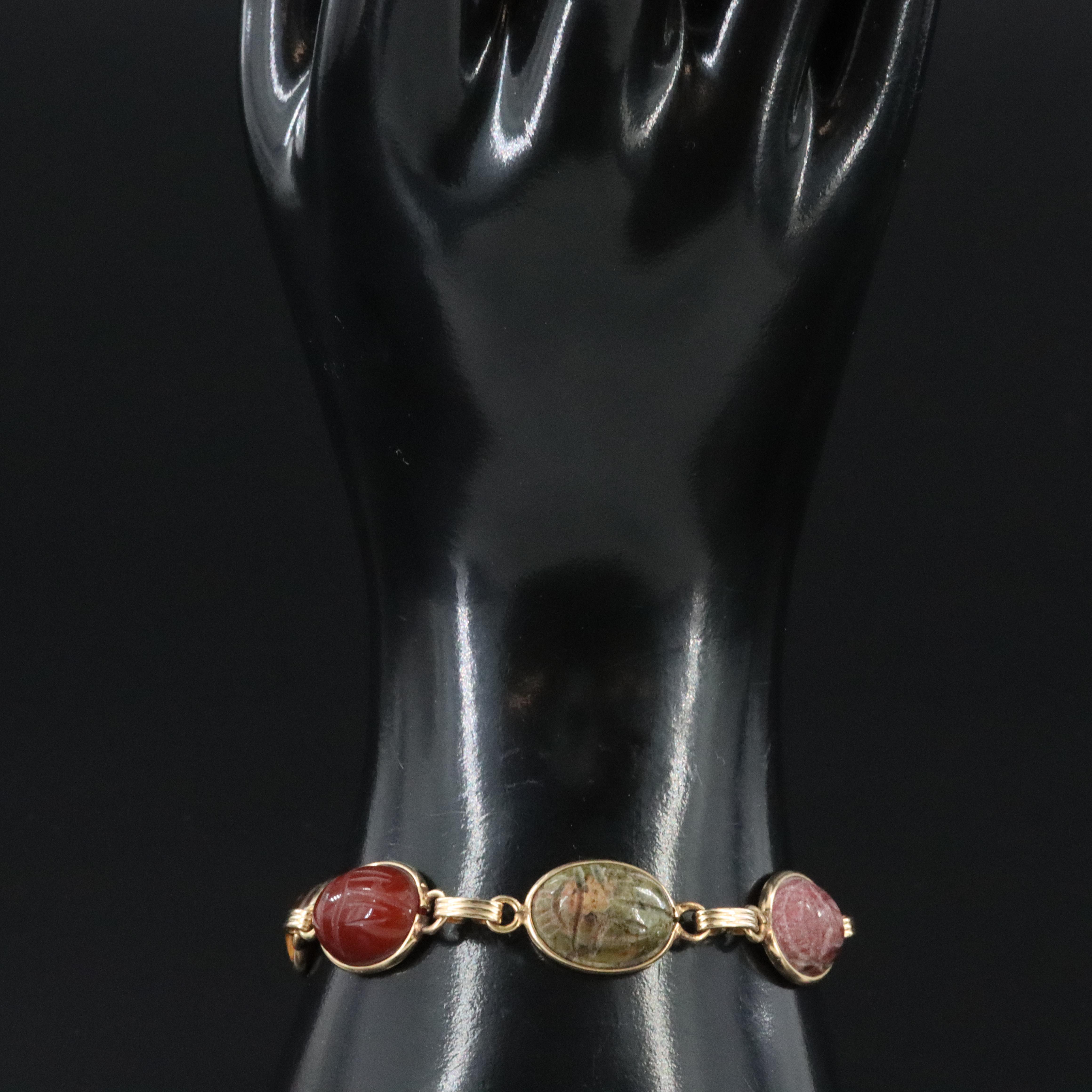 Vintage Burt Cassell Gold-Filled Carved Scarab Bracelet