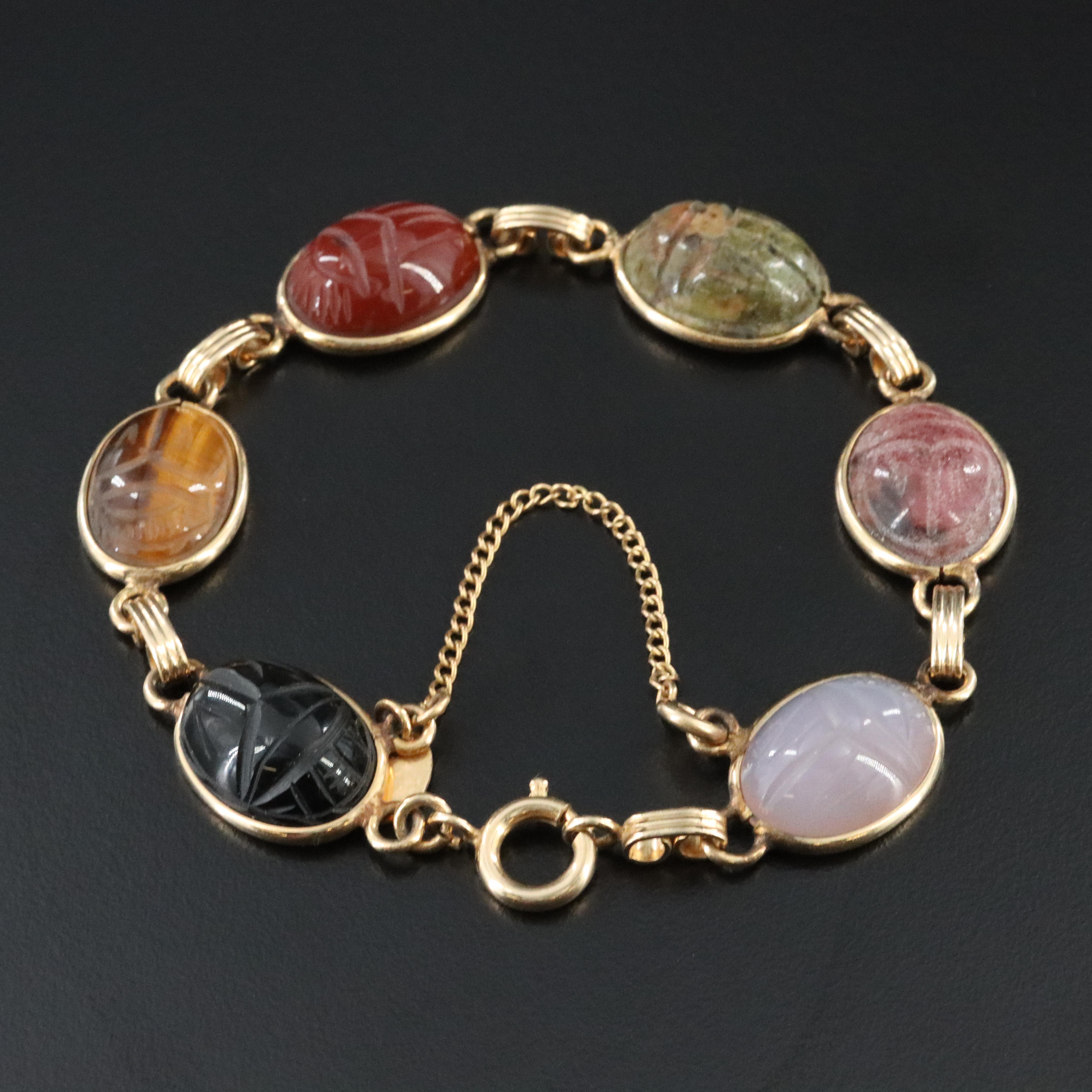 Vintage Burt Cassell Gold-Filled Carved Scarab Bracelet