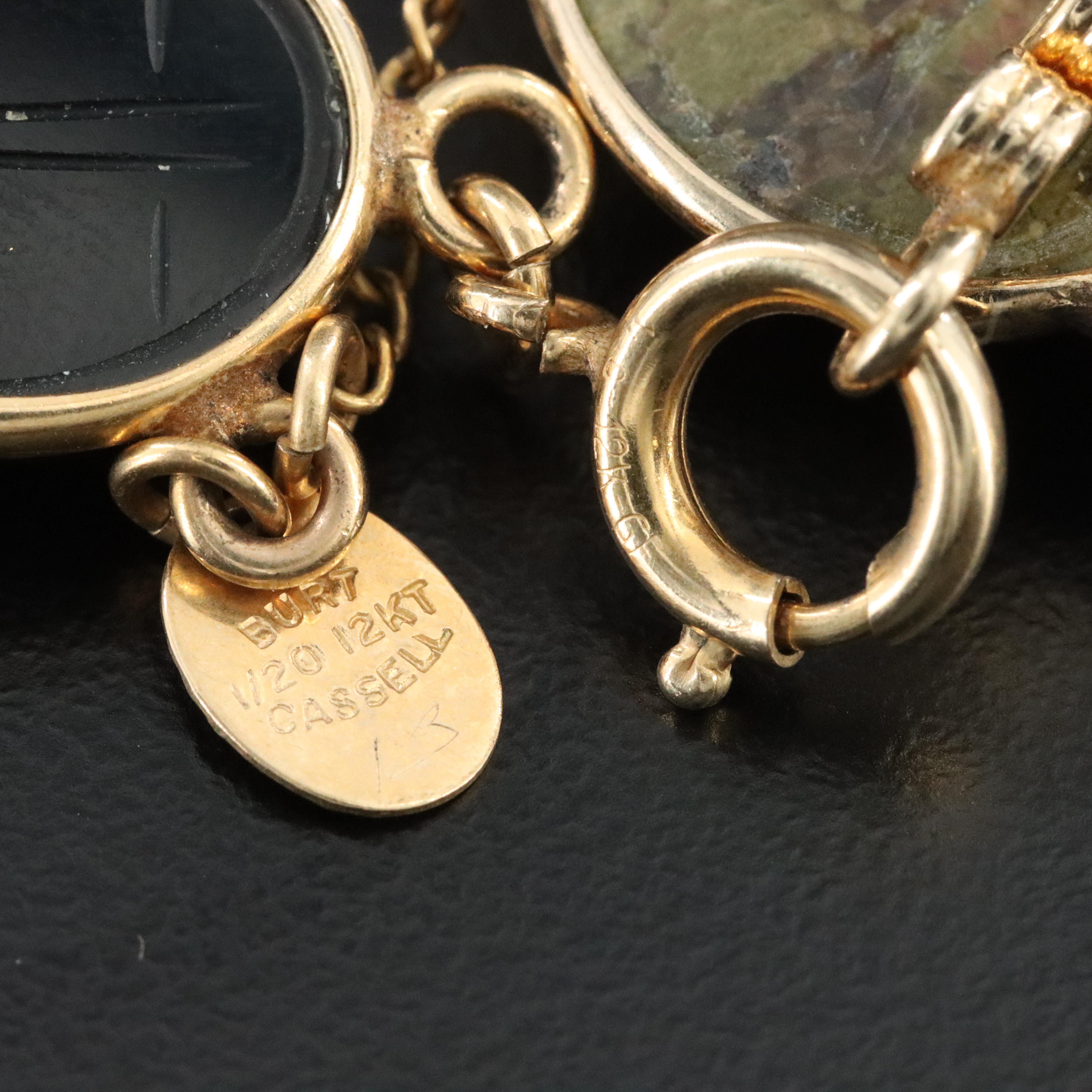 Vintage Burt Cassell Gold-Filled Carved Scarab Bracelet