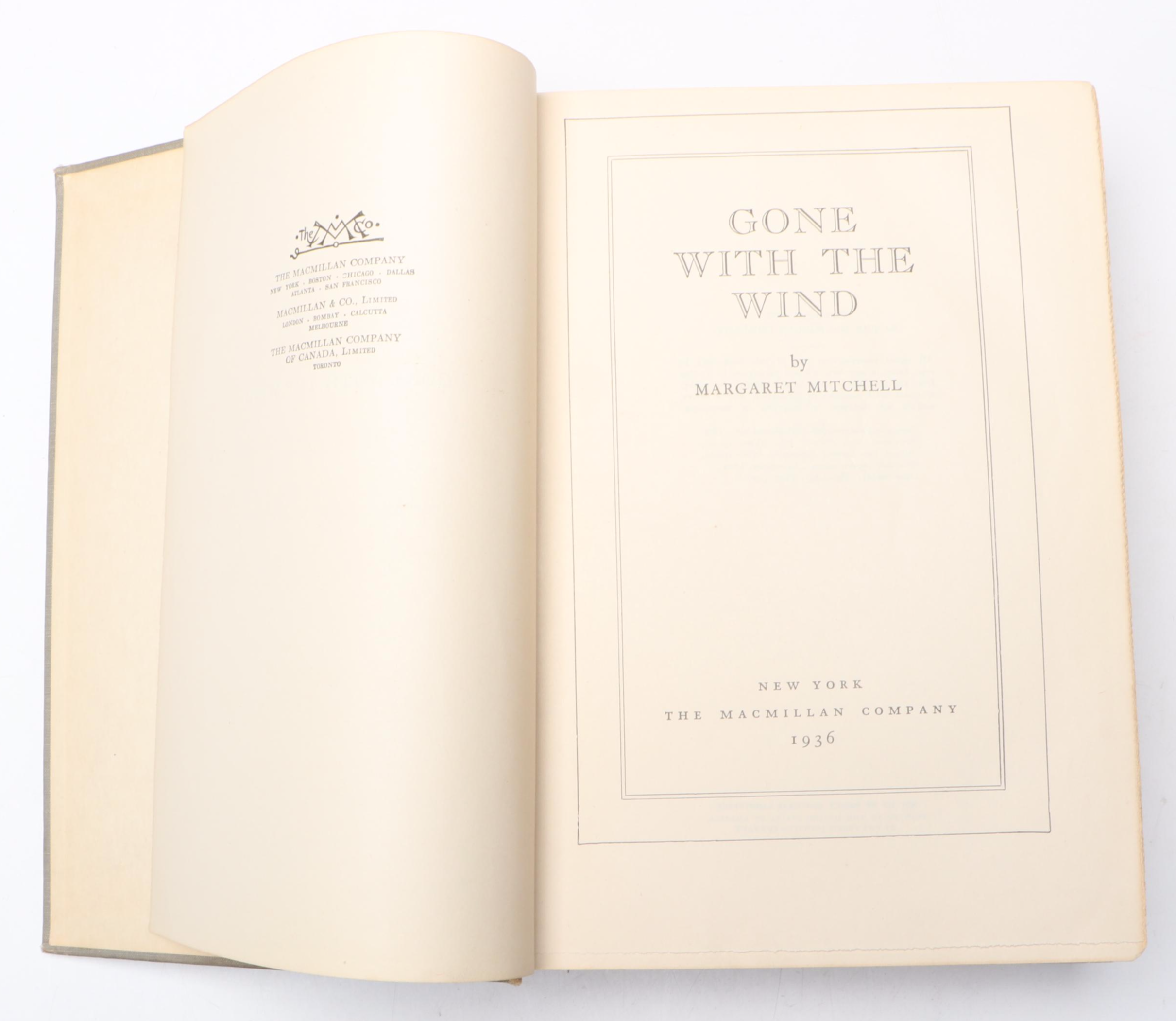 Early Printing "Gone with the Wind" by Margaret Mitchell, 1936