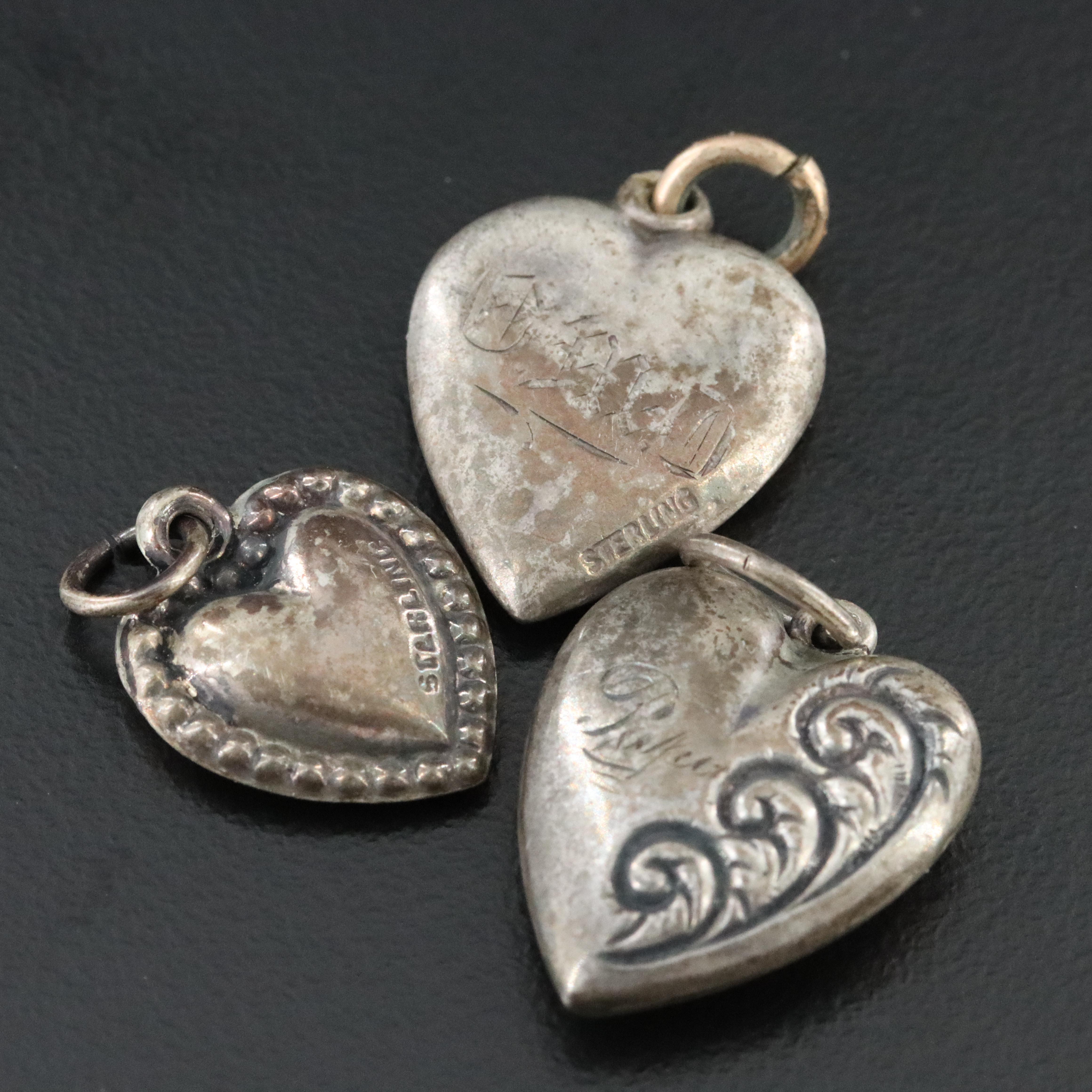 Sterling Charms Including Antique and Vintage Sweetheart
