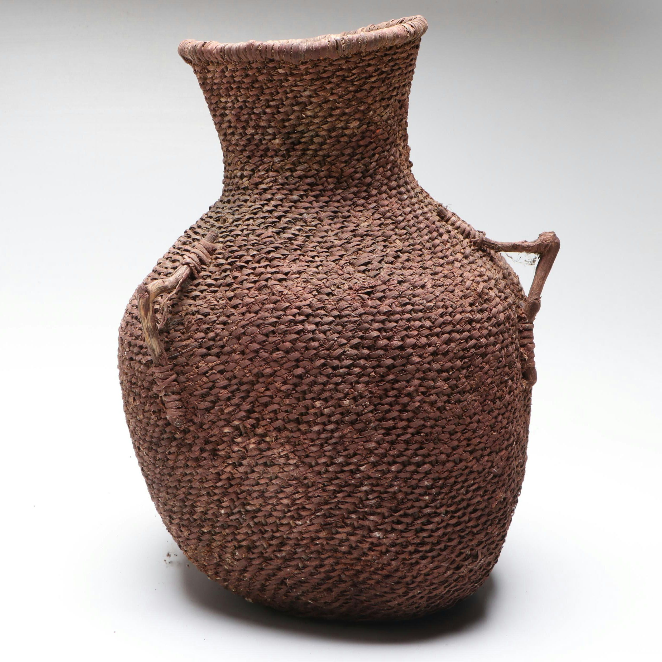 Southwestern Indigenous Hand-Woven "Tus" Twig Handled Water Basket