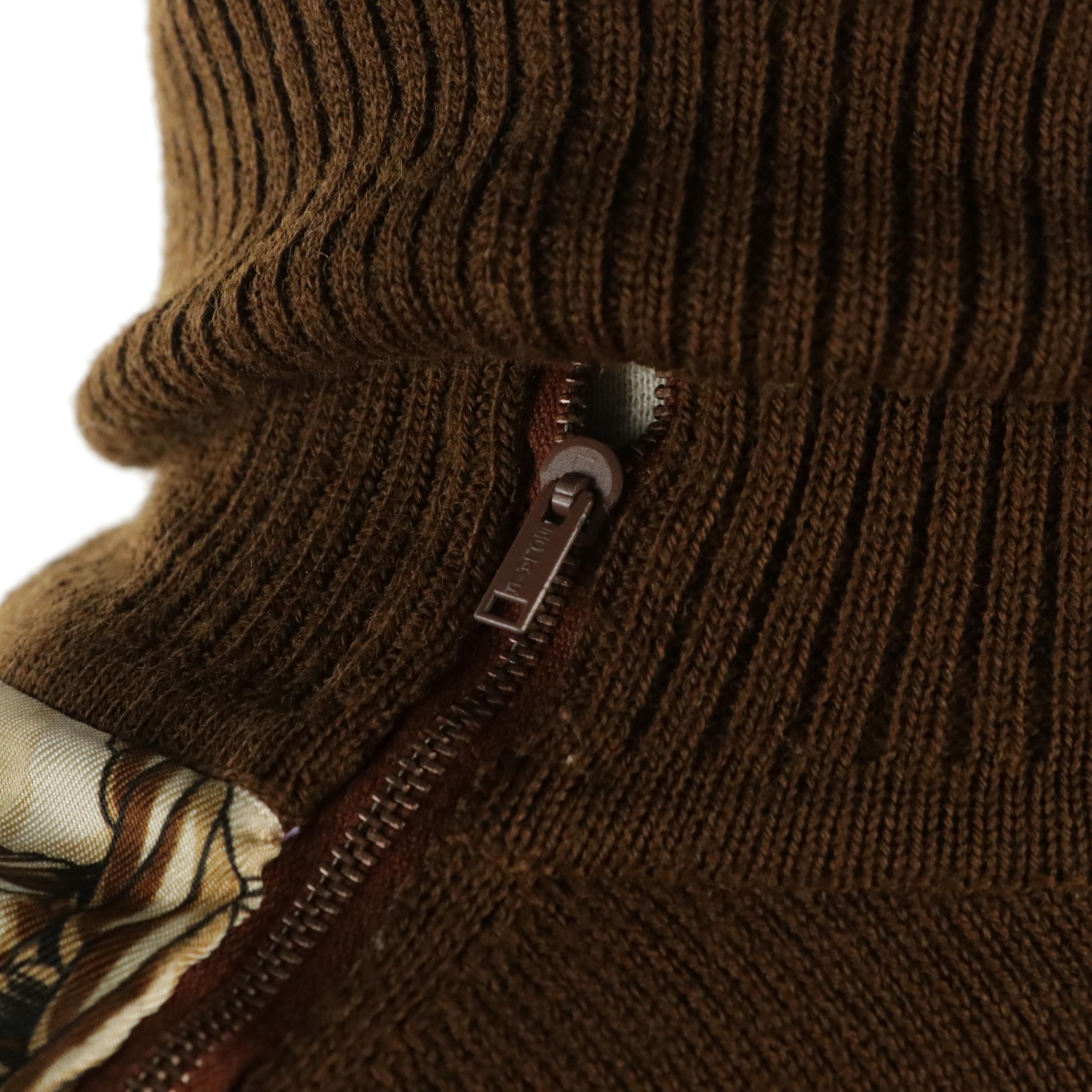 Hermès Turtleneck Top in "Les Cavaliers d’Or" Silk Twill and Brown Wool, 1970s