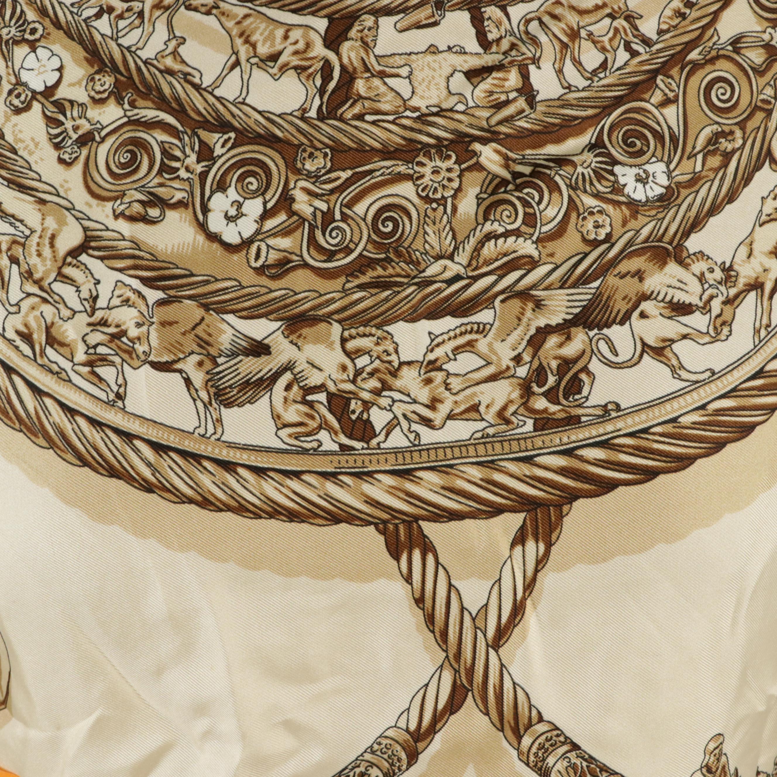 Hermès Turtleneck Top in "Les Cavaliers d’Or" Silk Twill and Brown Wool, 1970s