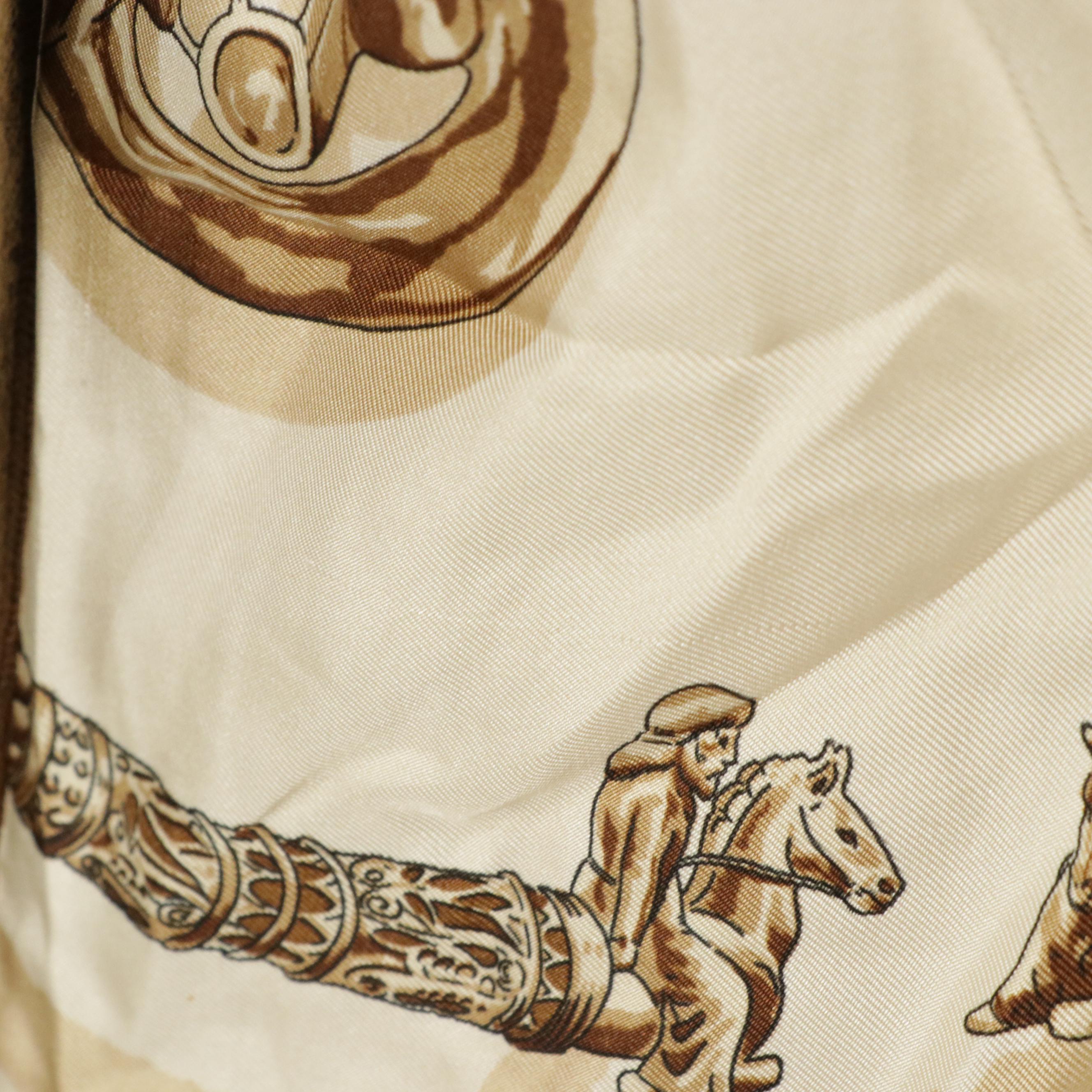 Hermès Turtleneck Top in "Les Cavaliers d’Or" Silk Twill and Brown Wool, 1970s