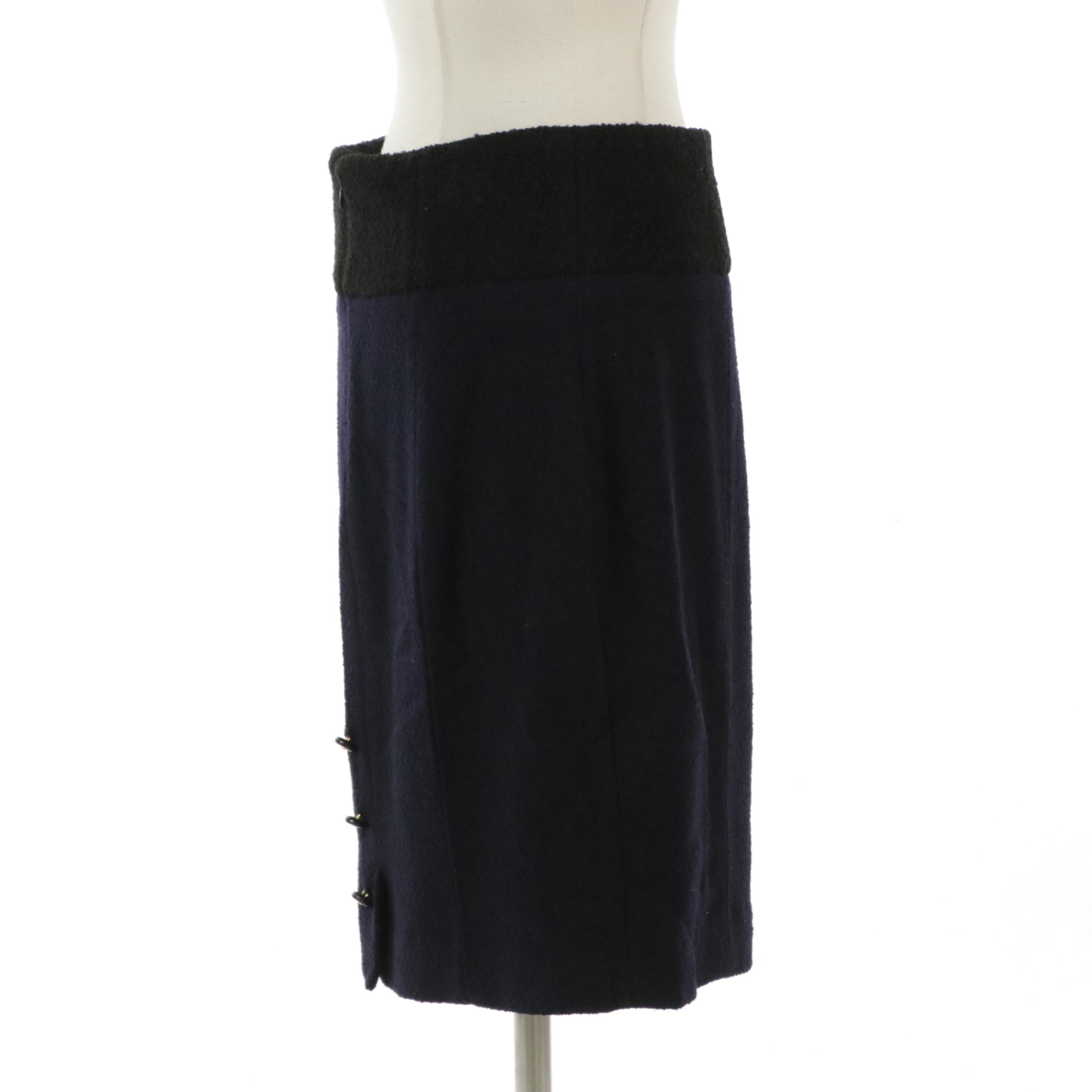 Chanel Boutique Black and Navy Wool Blend Skirt