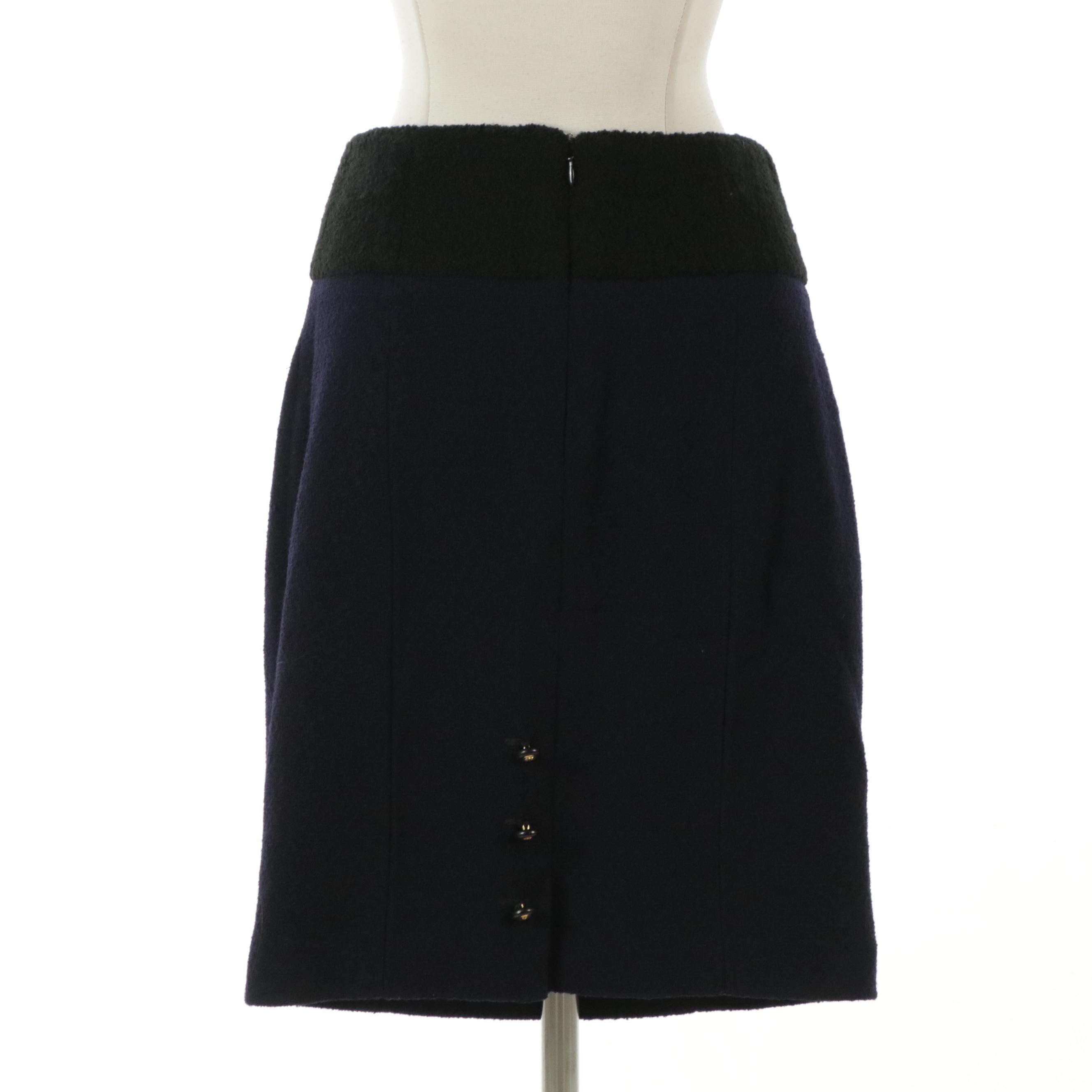 Chanel Boutique Black and Navy Wool Blend Skirt