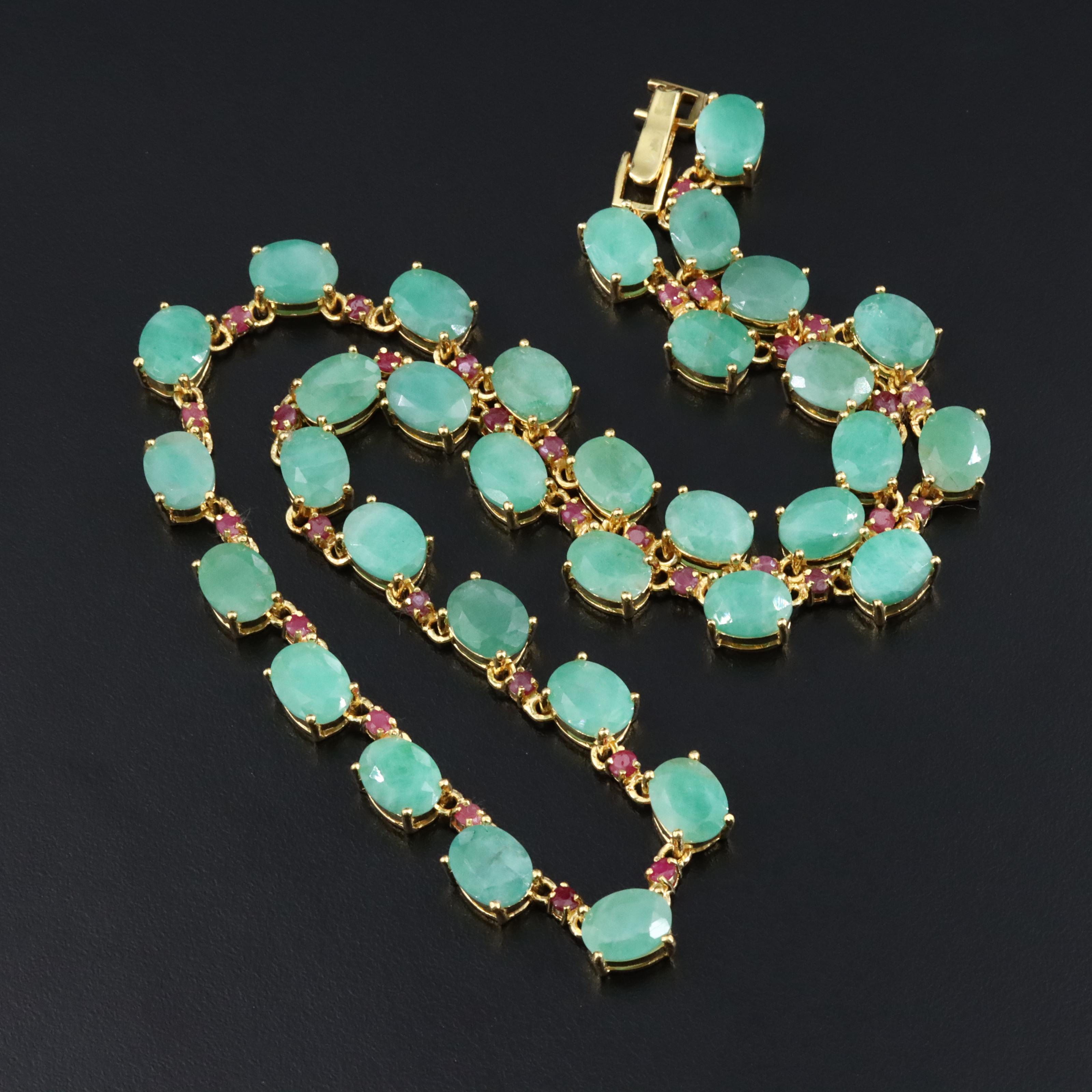 Sterling Emerald and Ruby Necklace