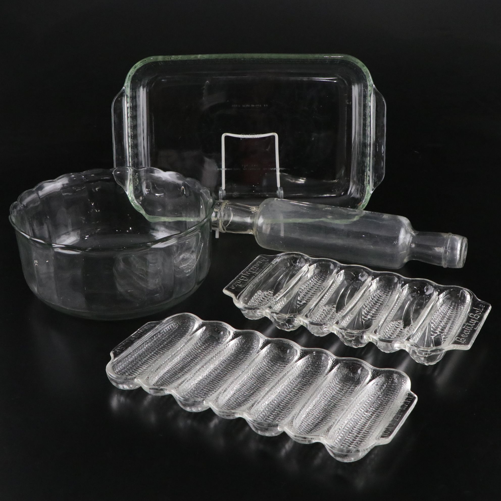 Pyrex Baking Dish, Glass Corn Molds, and Other Glass Kitchenware