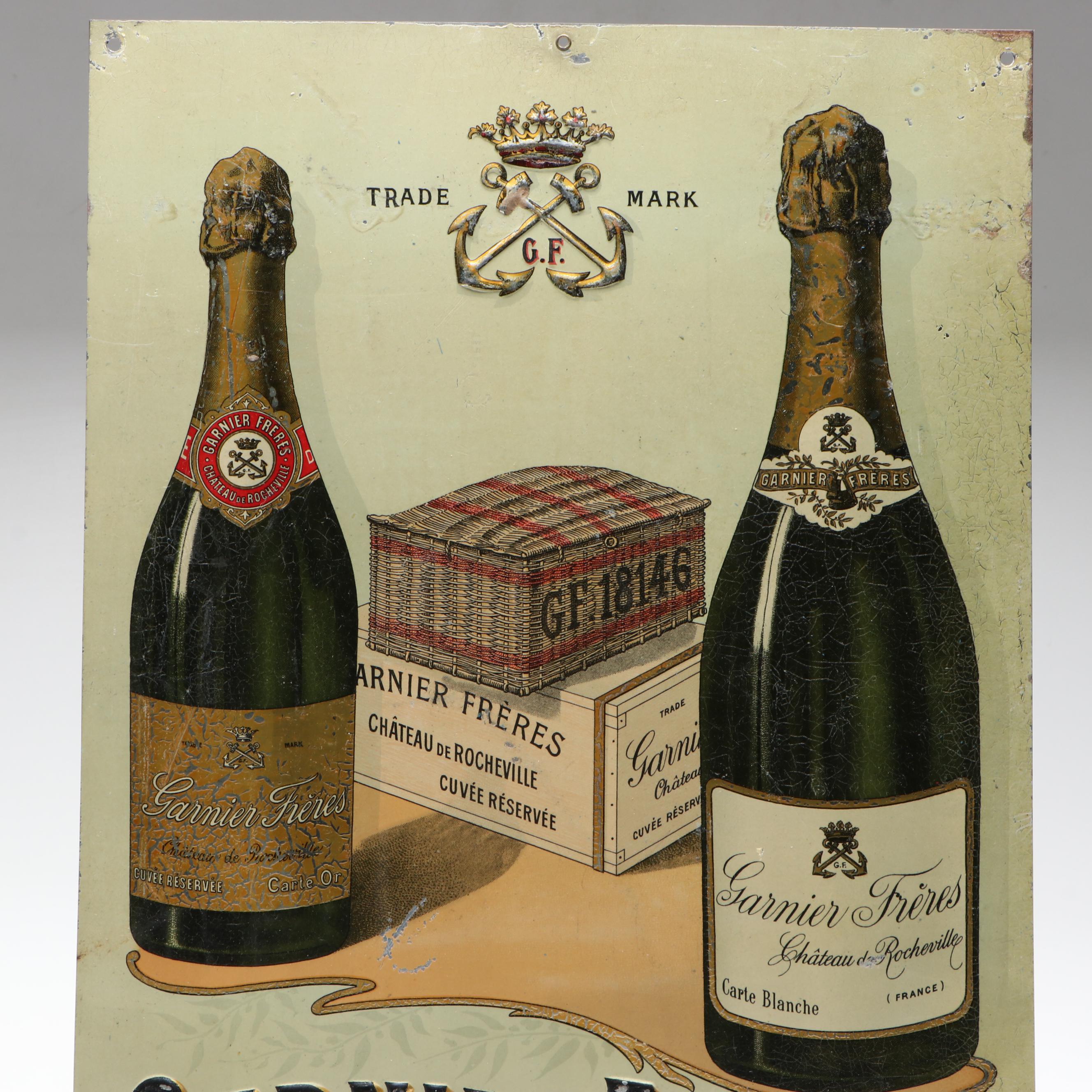 French Garnier Frères Champagne Tin Litho Sign