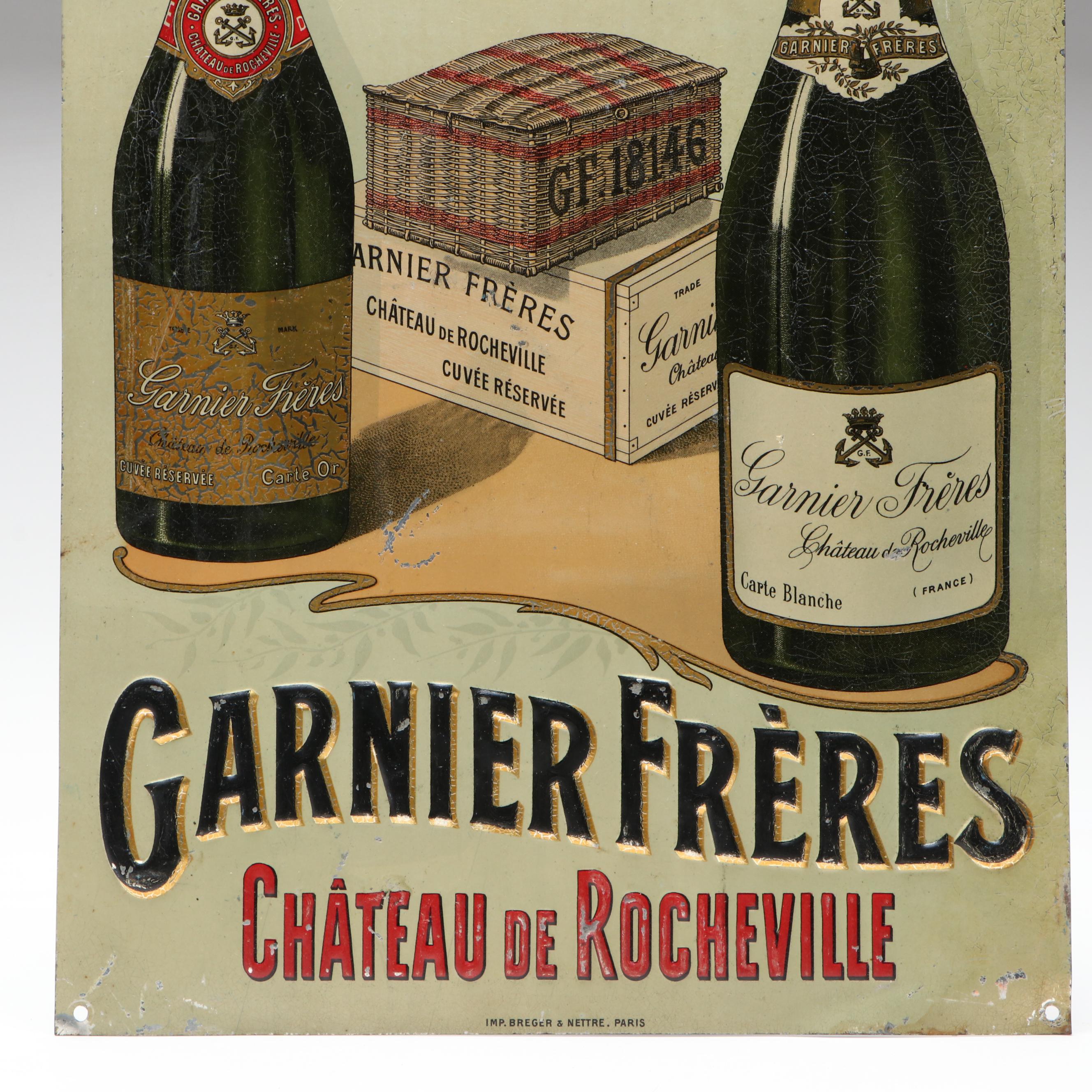 French Garnier Frères Champagne Tin Litho Sign