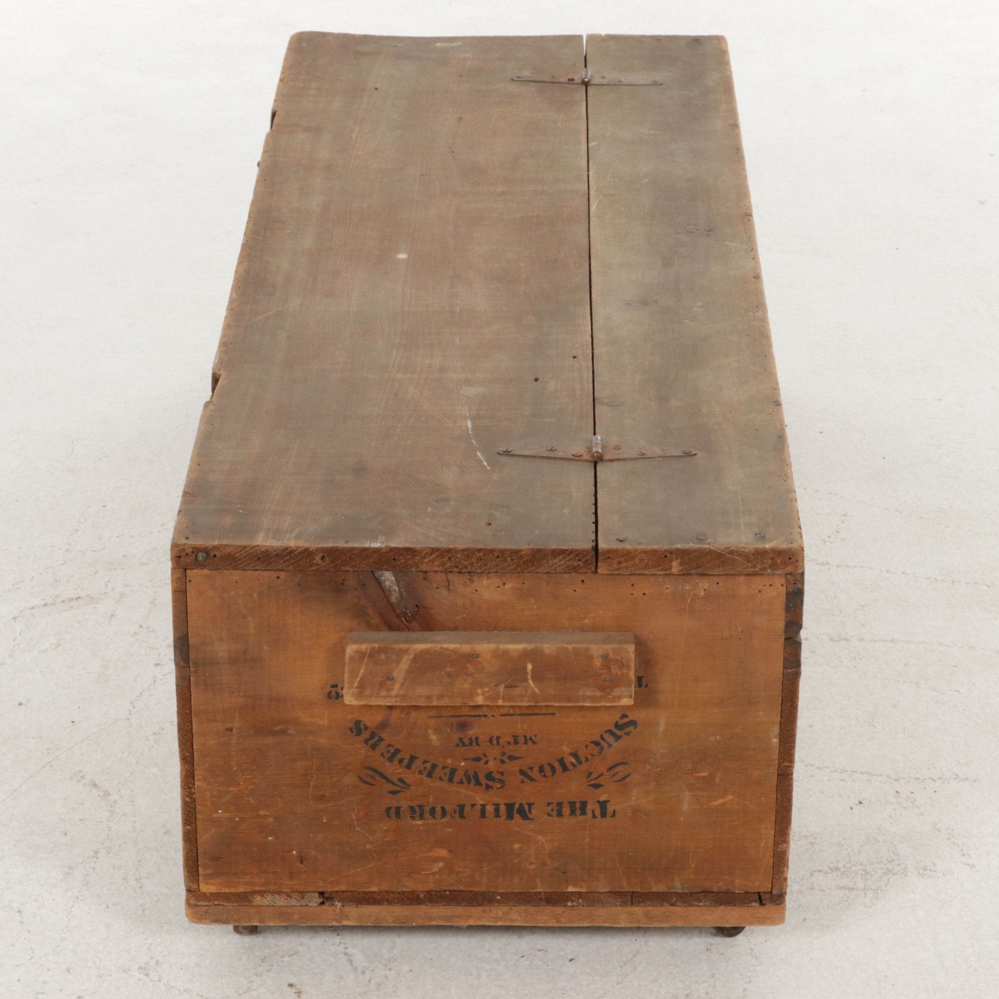 Milford Suction Sweepers Rustic Wood Chest, Early 20th Century