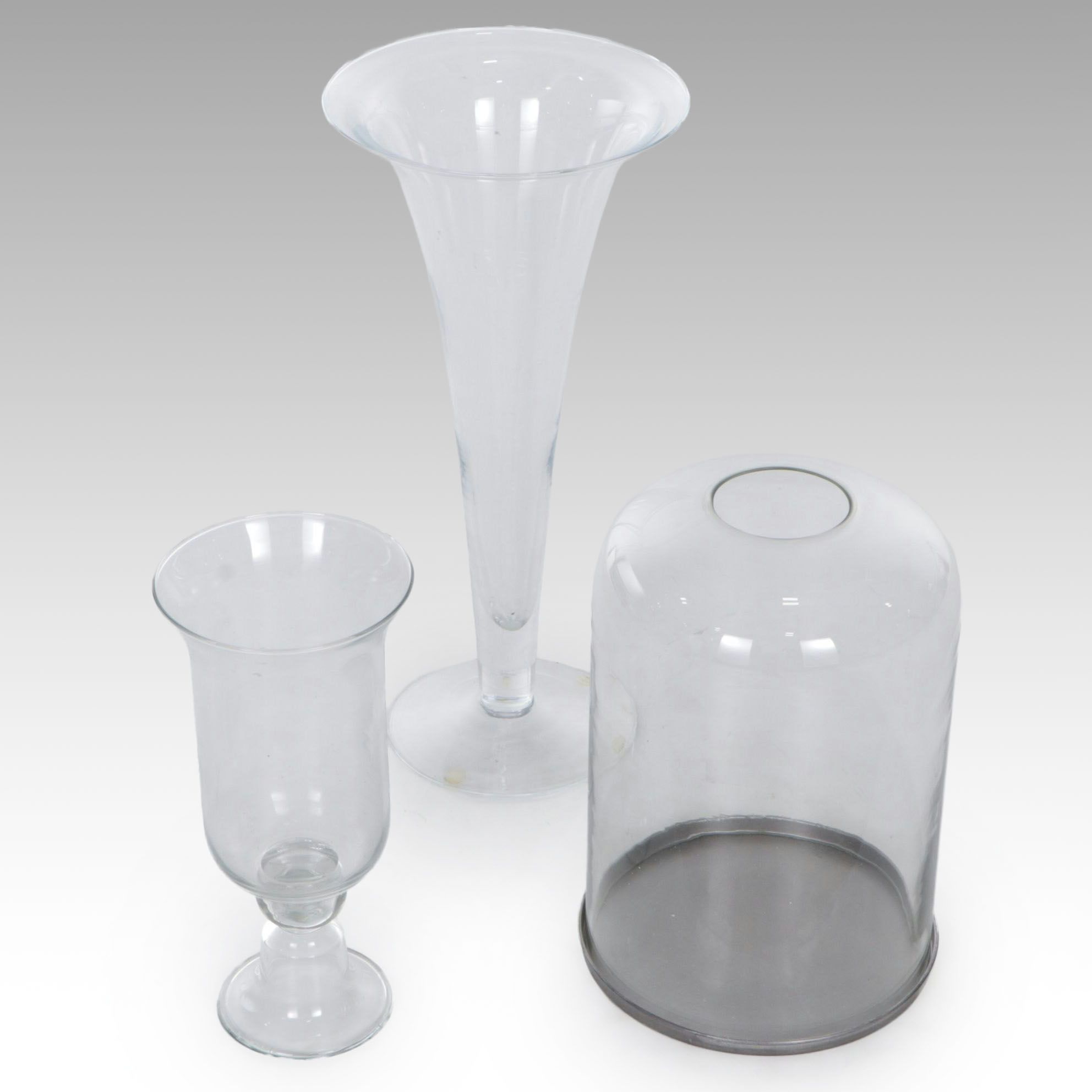 Pottery Barn Glass Cloche with Two Studio Glass Vases