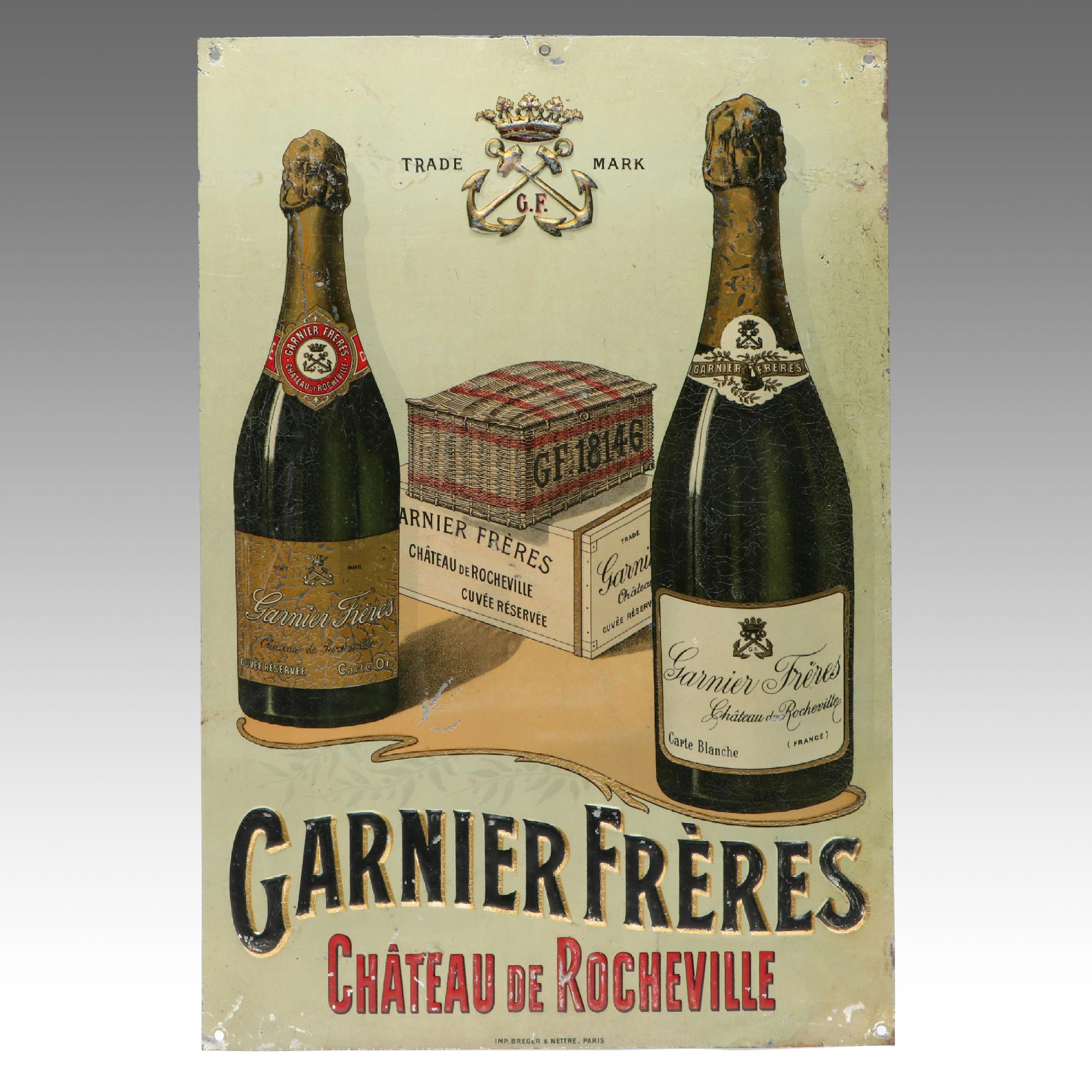 French Garnier Frères Champagne Tin Litho Sign