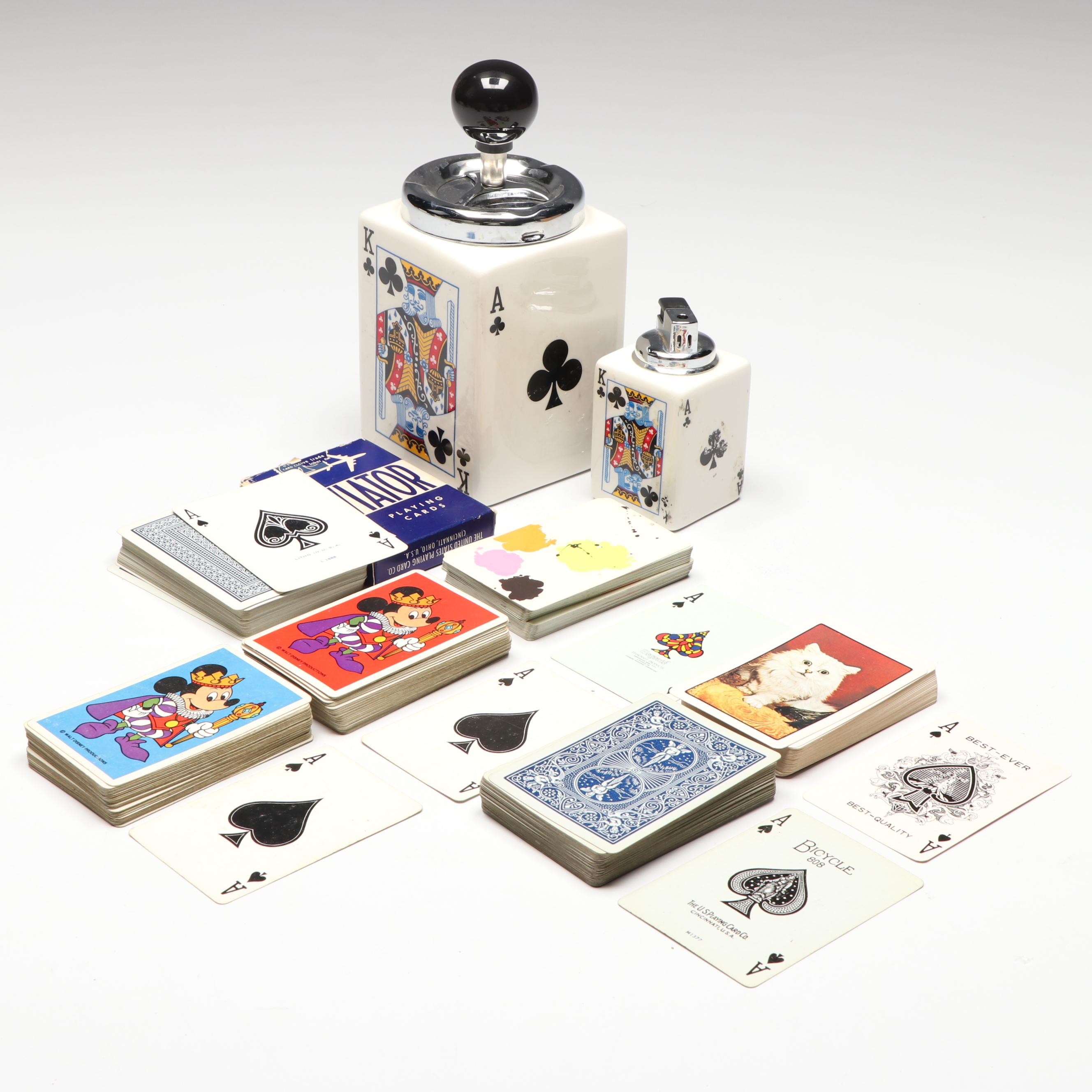 Walt Disney Playing Card Decks with Card Theme Lighter and Ash Receiver