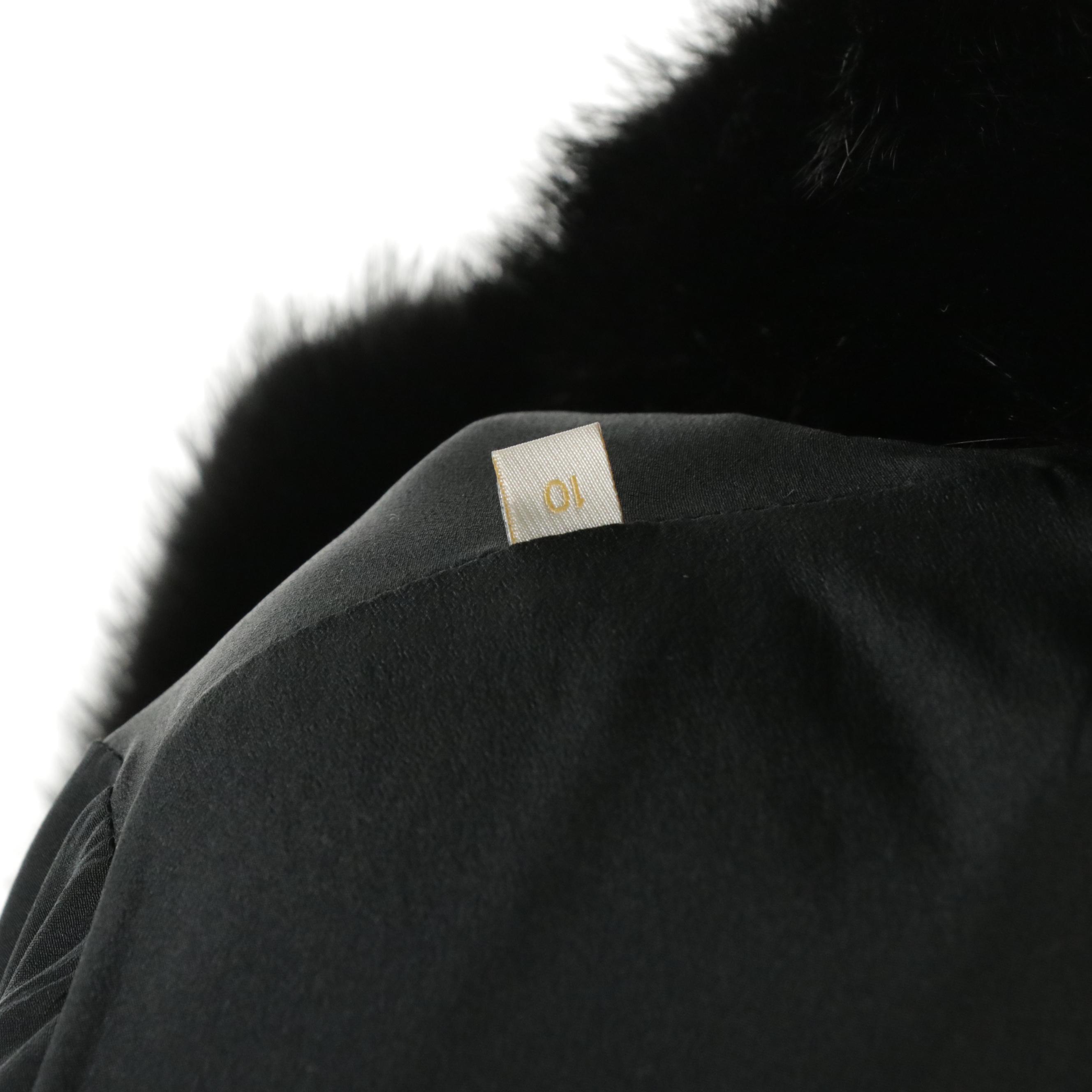 Valentino Black Wool Skirt Suit with Mink Fur Trim