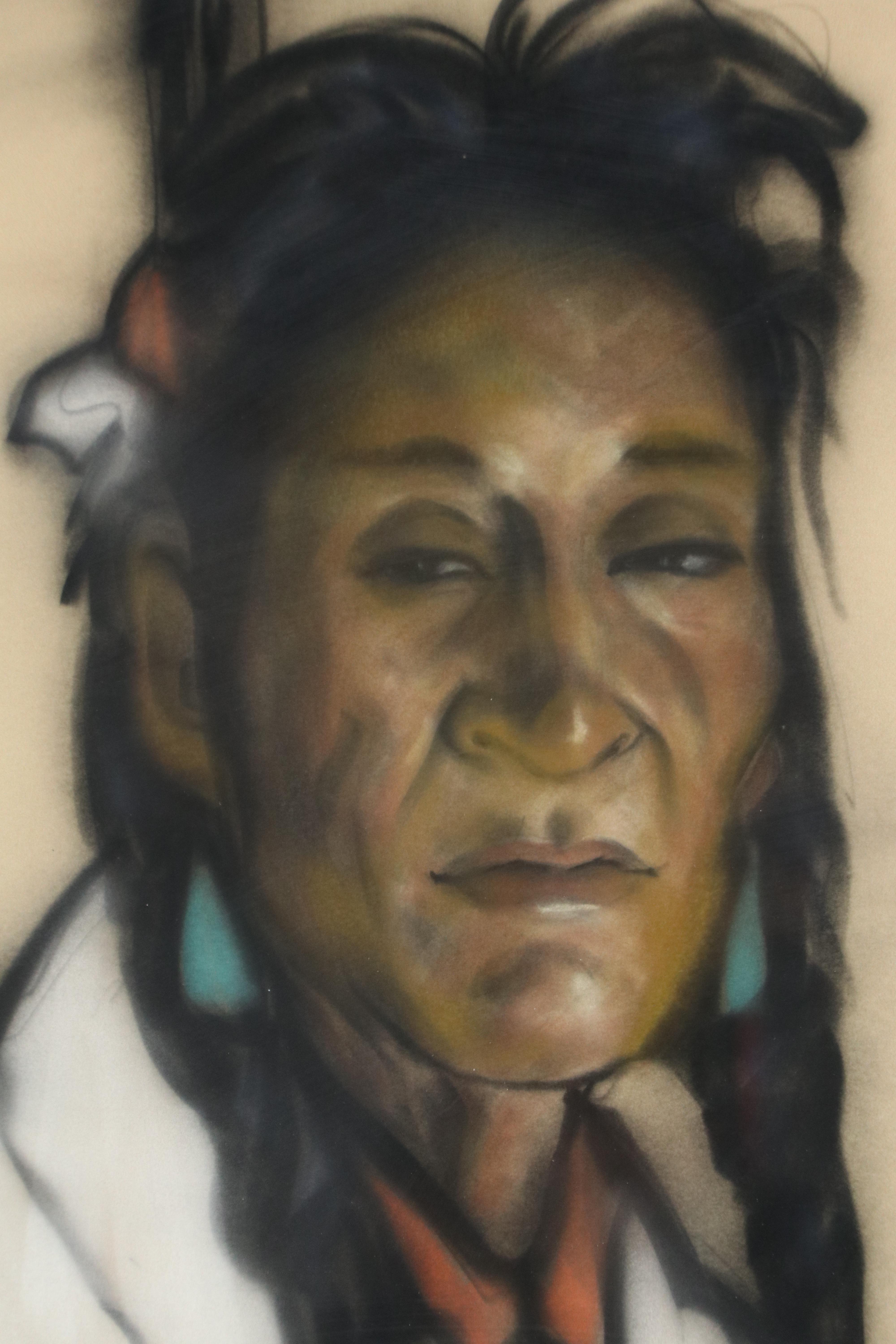 Gerda Christoffersen Pastel Portrait of Indigenous American, 1957