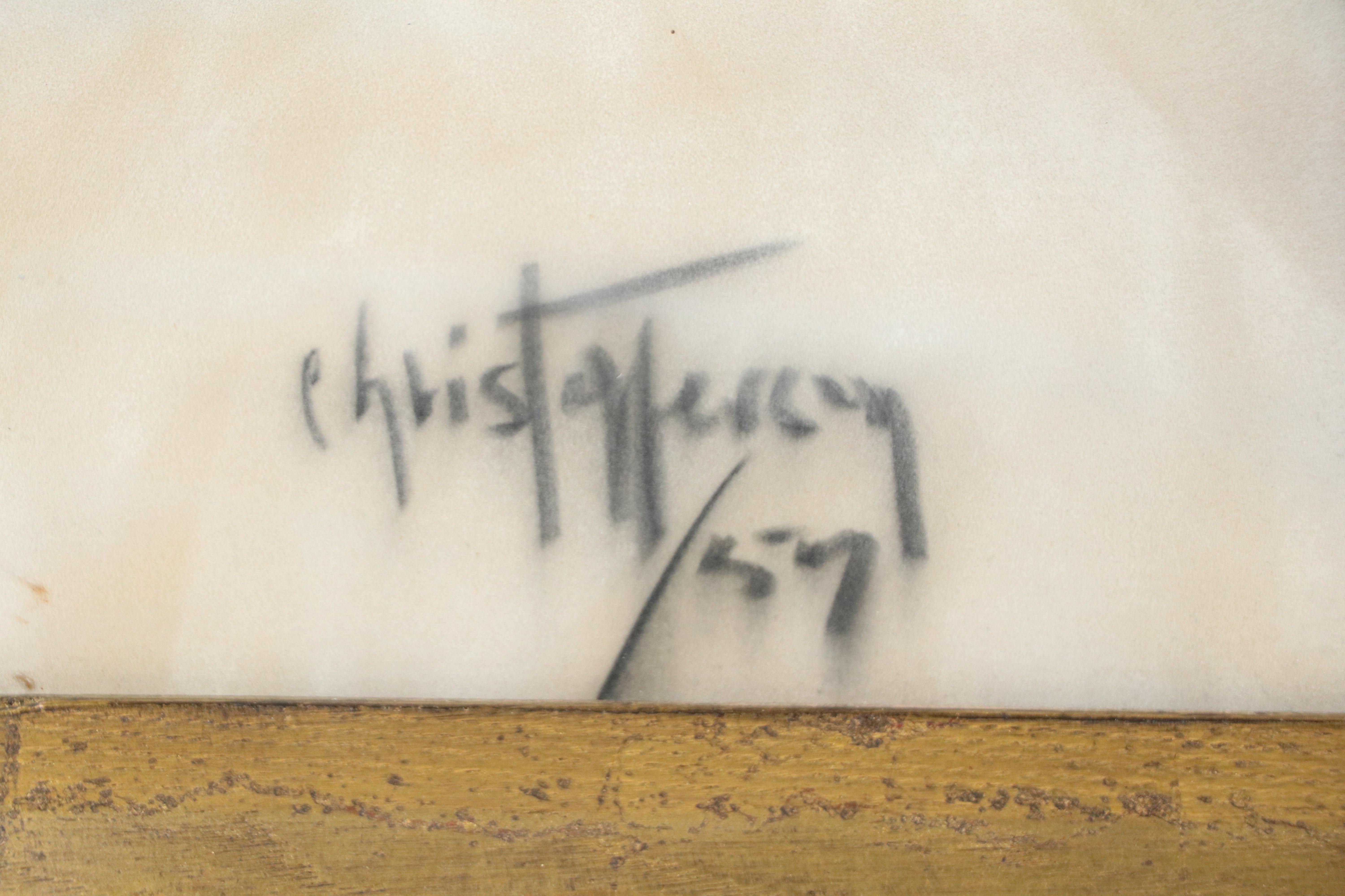 Gerda Christoffersen Pastel Portrait of Indigenous American, 1957