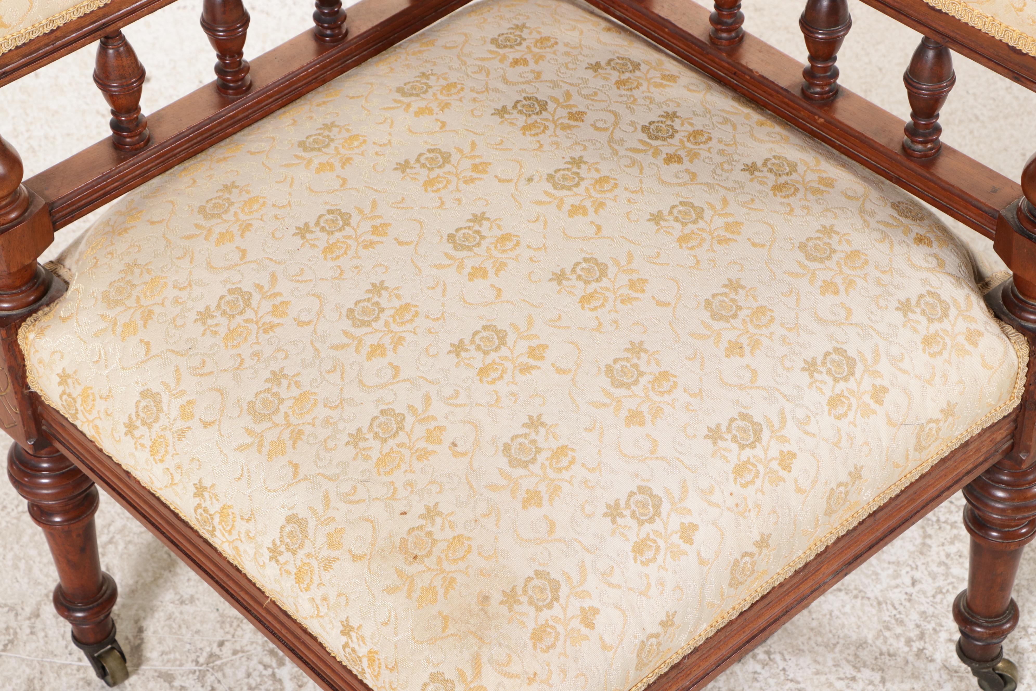 Victorian Eastlake Style Walnut and Upholstered Corner Chair