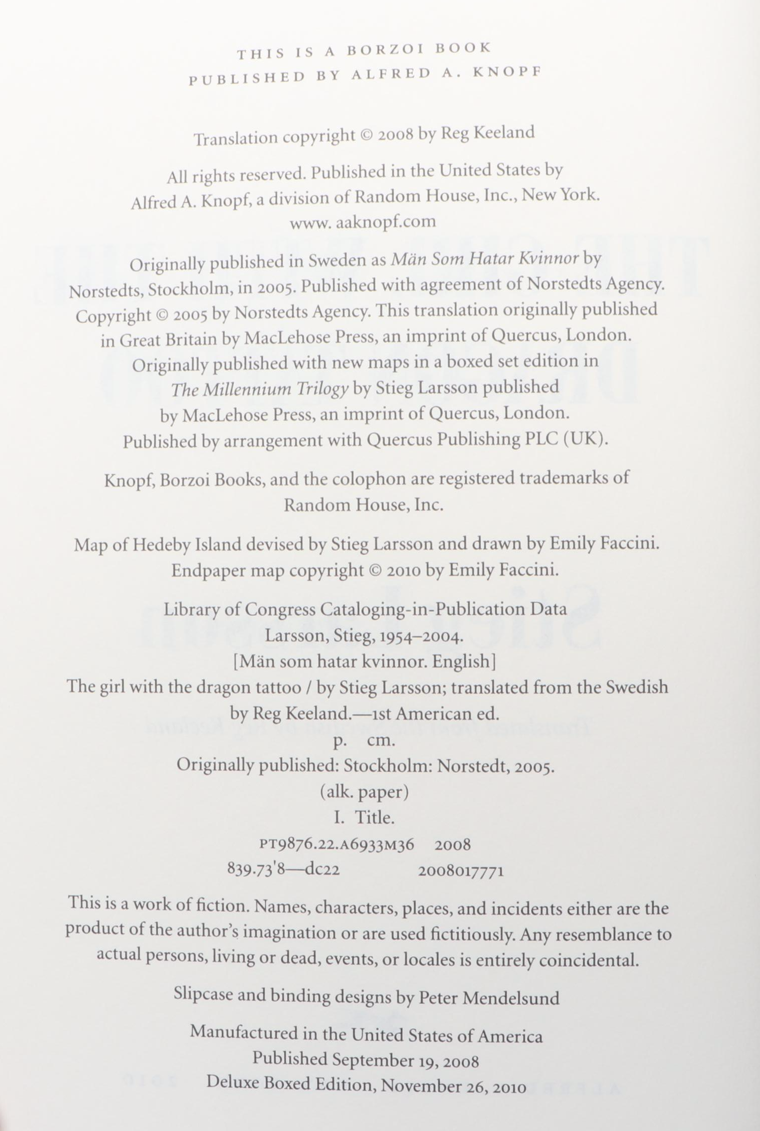 Deluxe Boxed Edition "The Millennium Trilogy" by Stieg Larsson, 2010