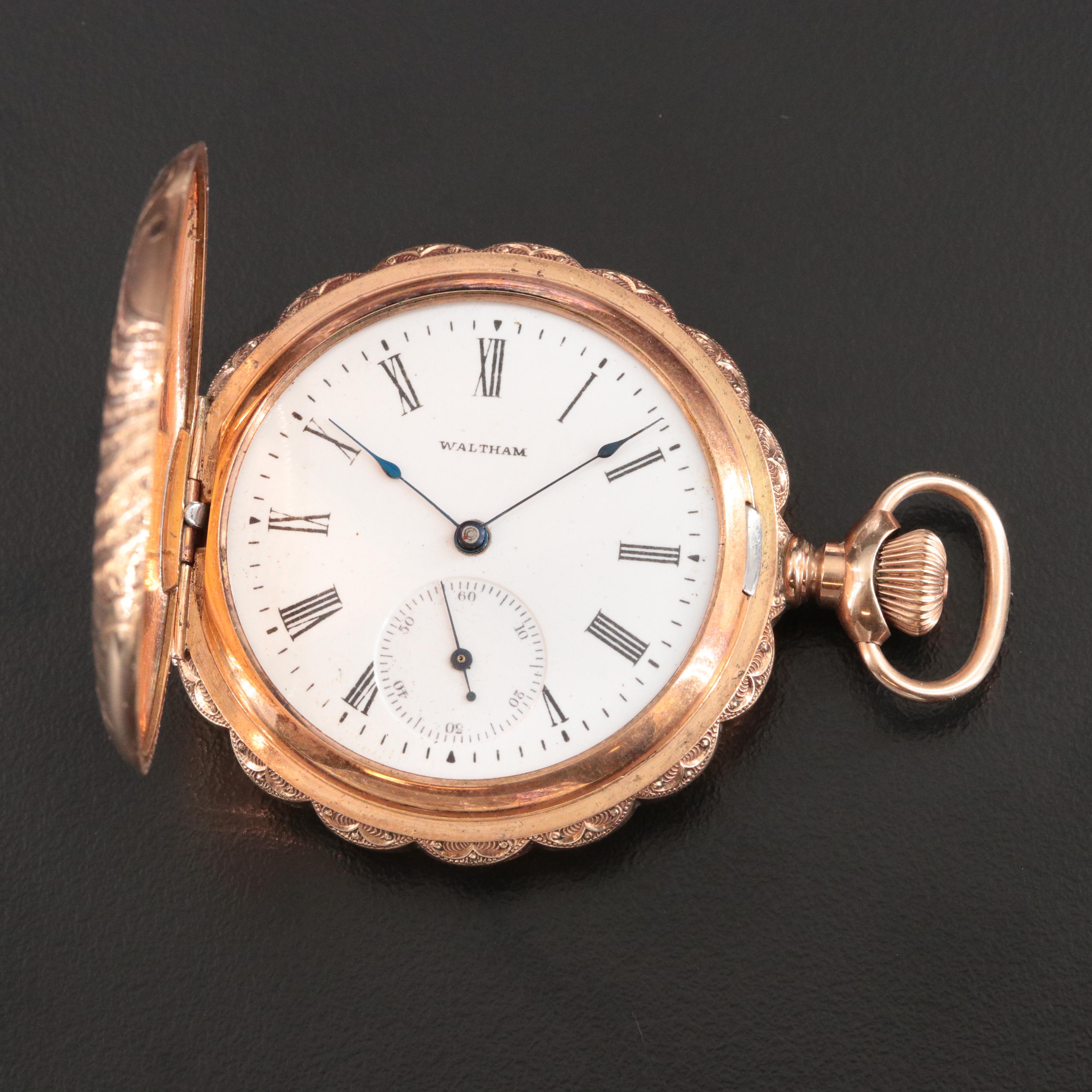 Waltham Rose Tone Gold Filled Ornate Pocket Watch