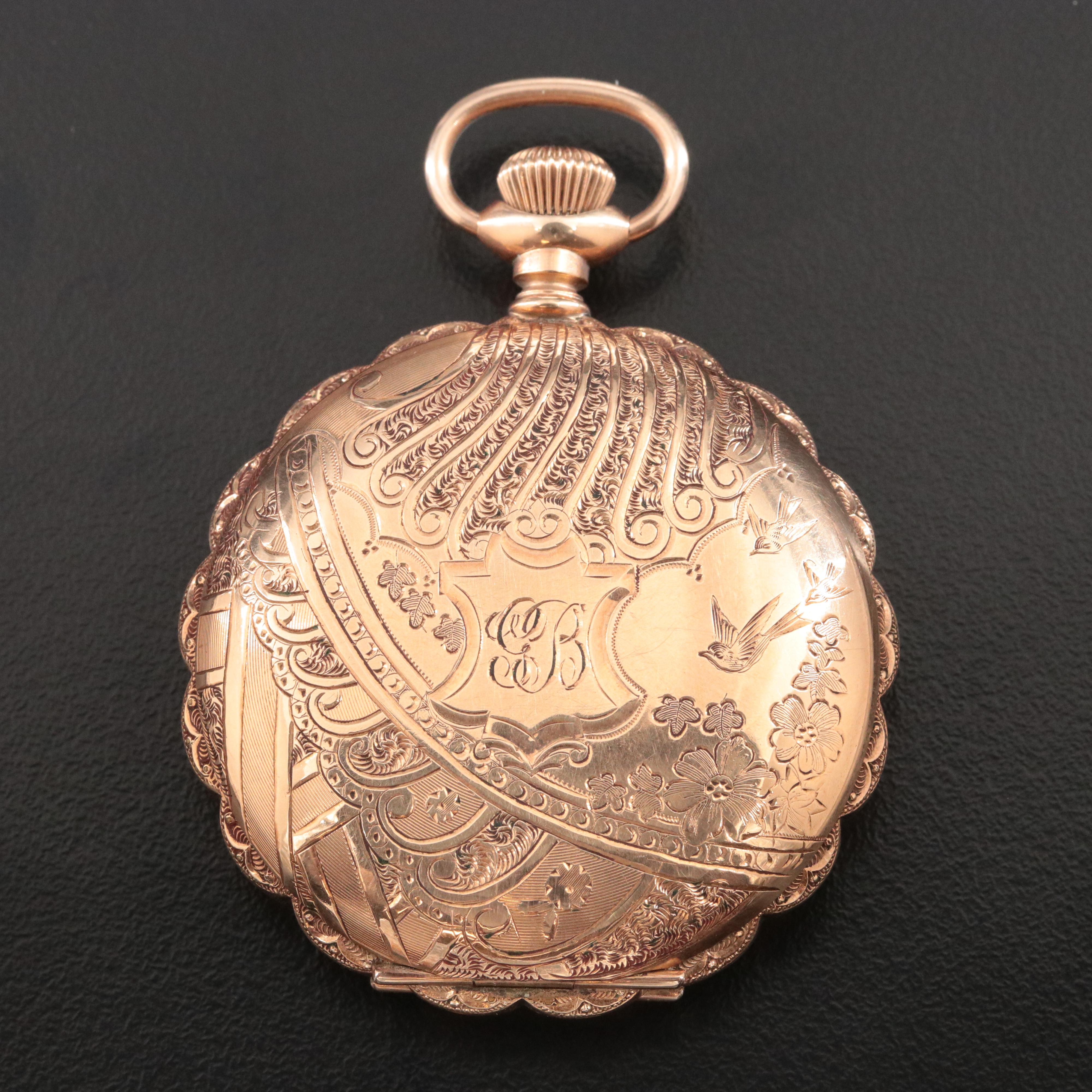 Waltham Rose Tone Gold Filled Ornate Pocket Watch