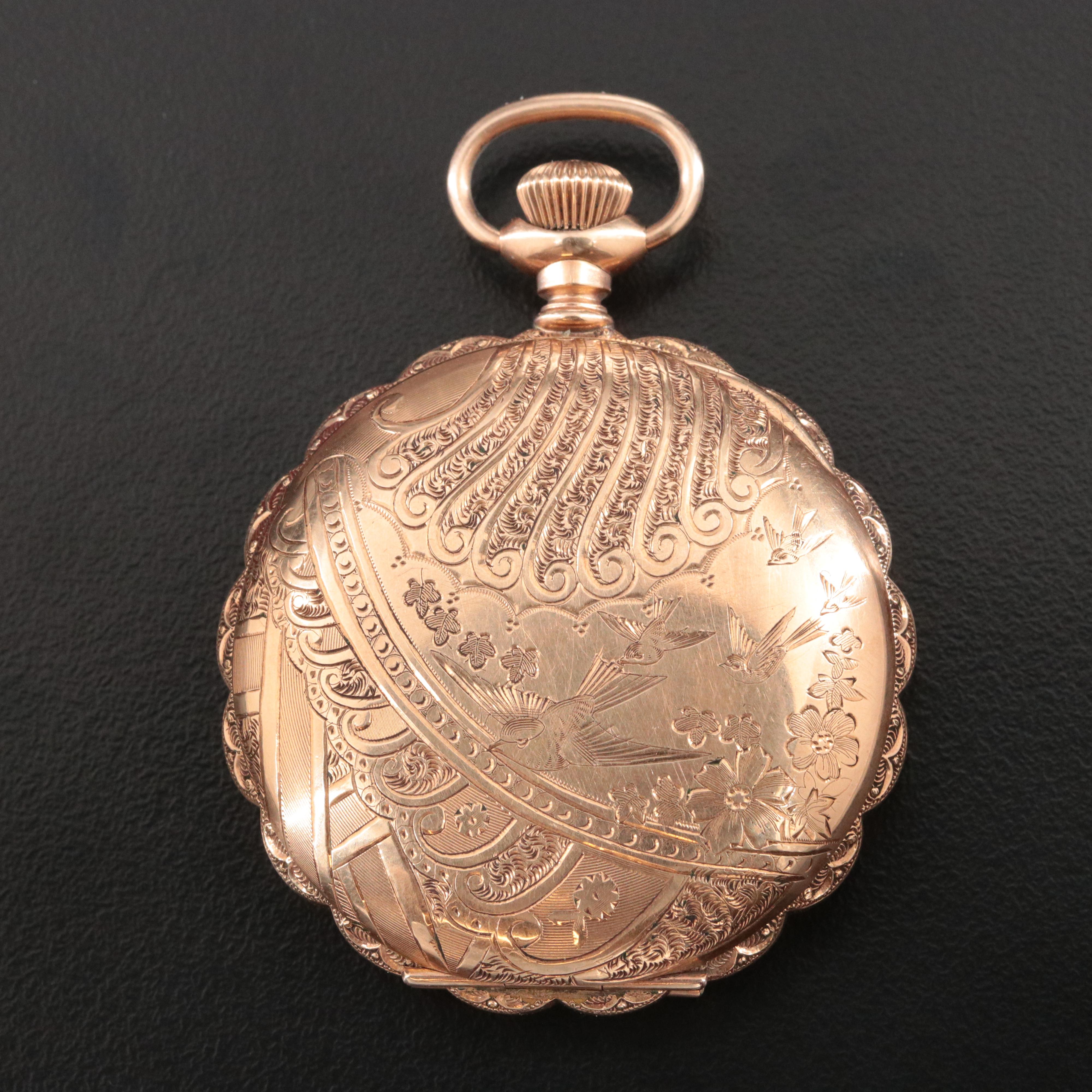 Waltham Rose Tone Gold Filled Ornate Pocket Watch