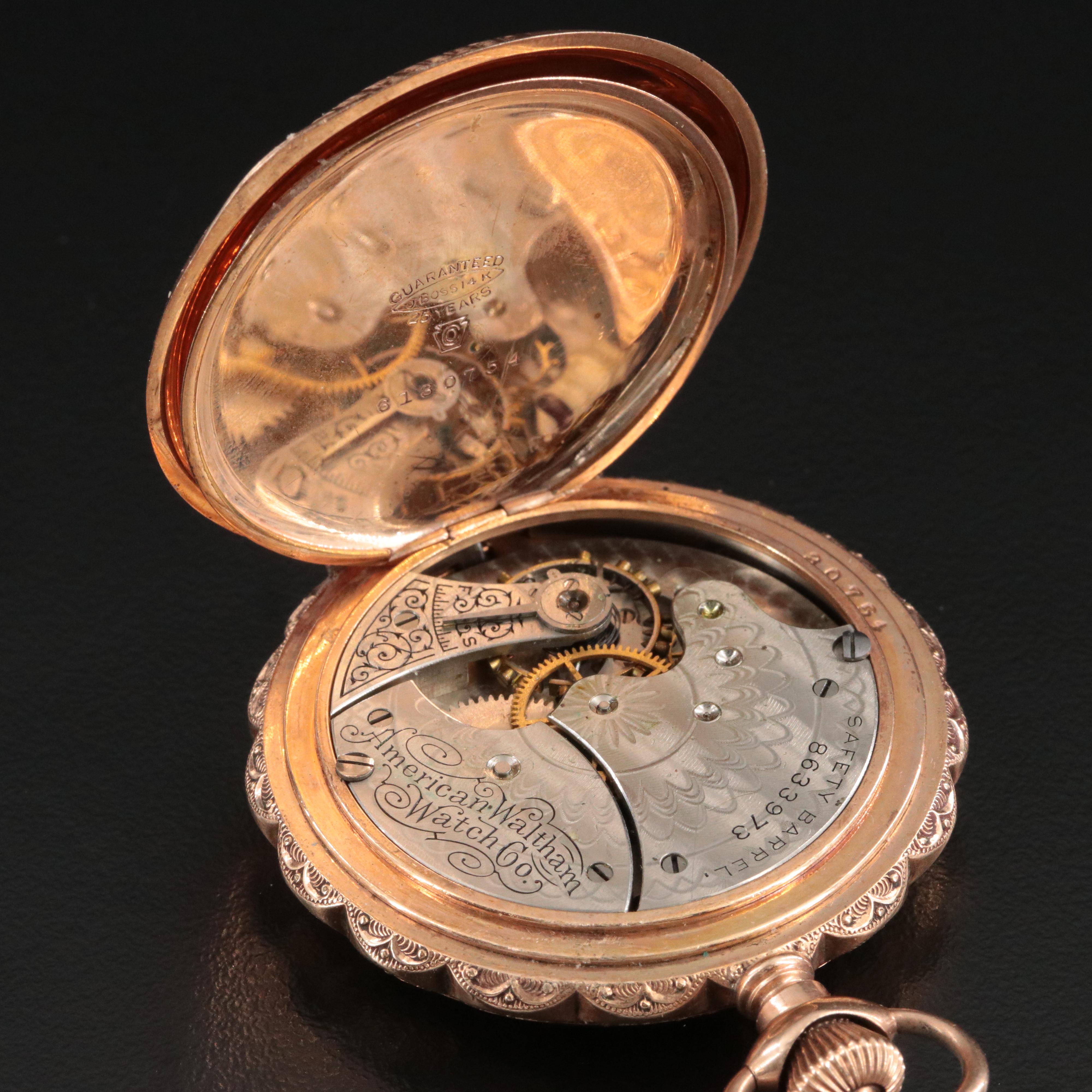 Waltham Rose Tone Gold Filled Ornate Pocket Watch