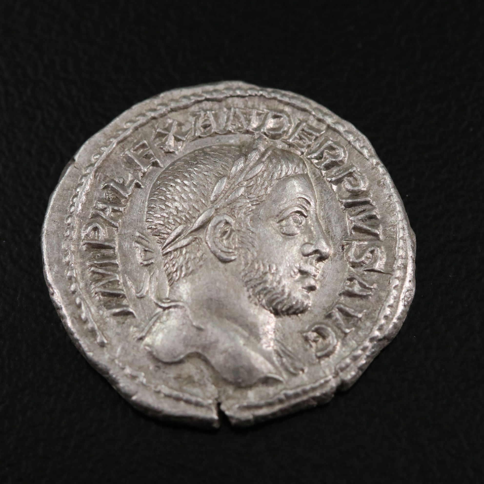 Ancient Roman Imperial AR Denarius Coin of Severus Alexander, ca. 225 A.D.