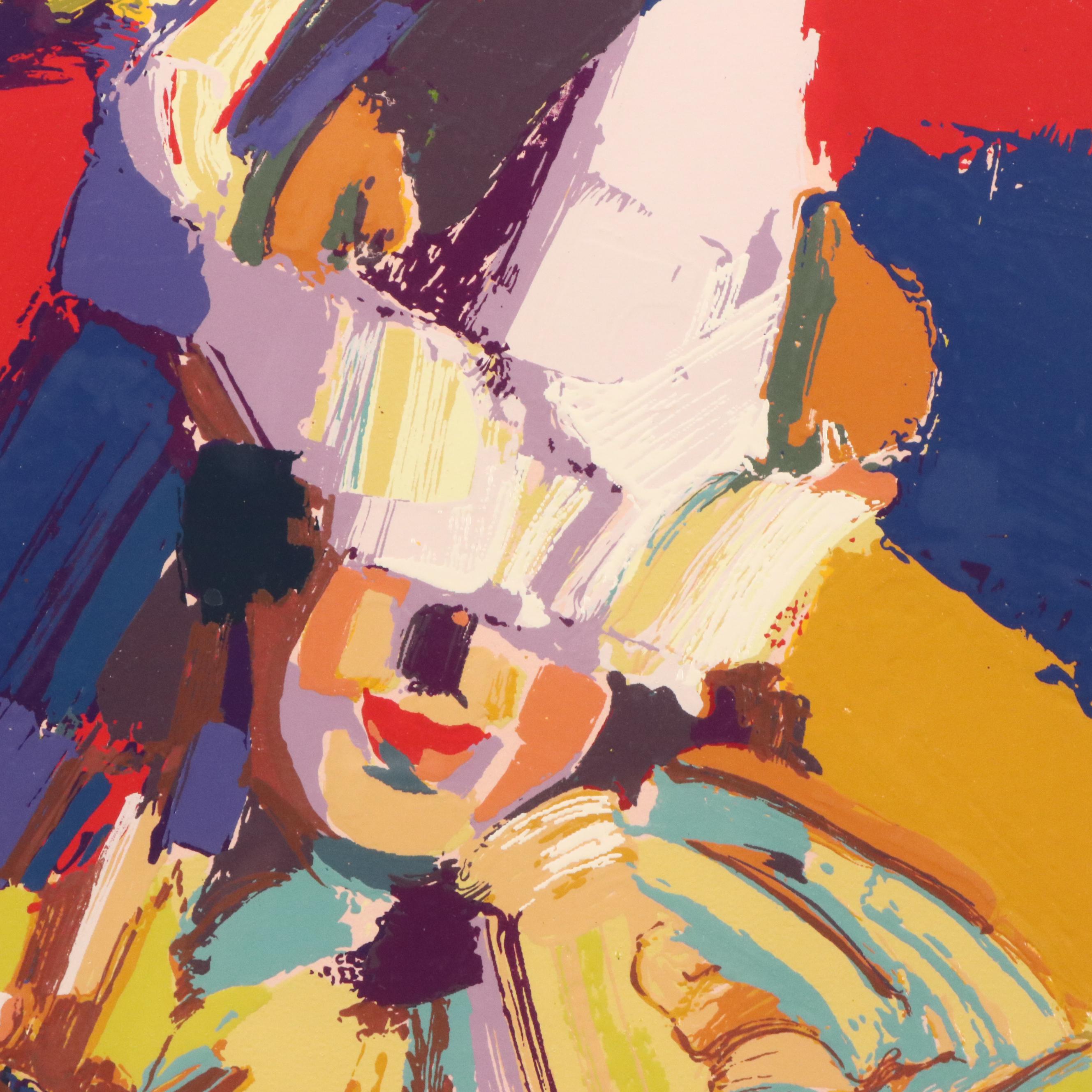 Nicola Simbari Hand-Embellished Serigraph "Clown à l'Ombrelle"