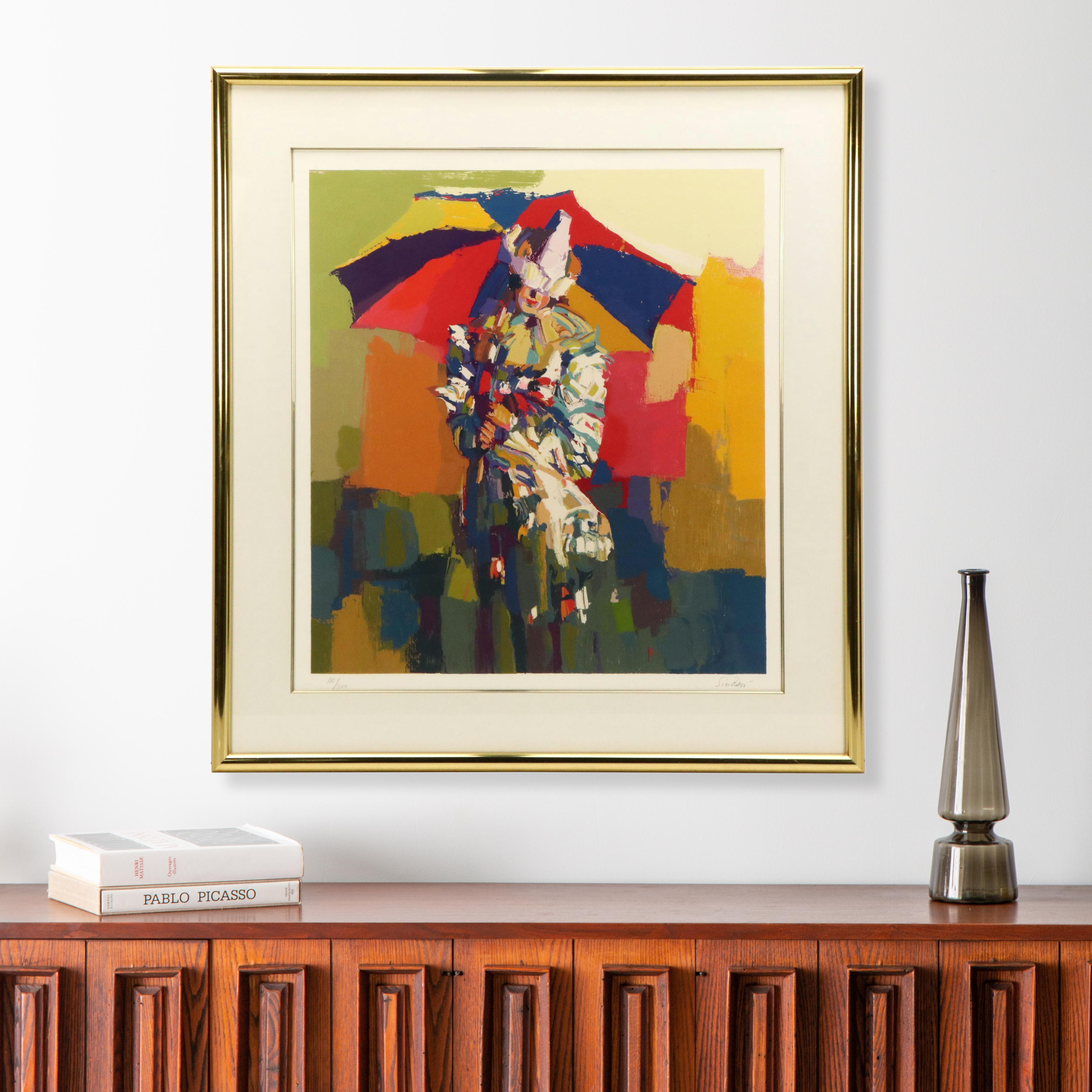 Nicola Simbari Hand-Embellished Serigraph "Clown à l'Ombrelle"