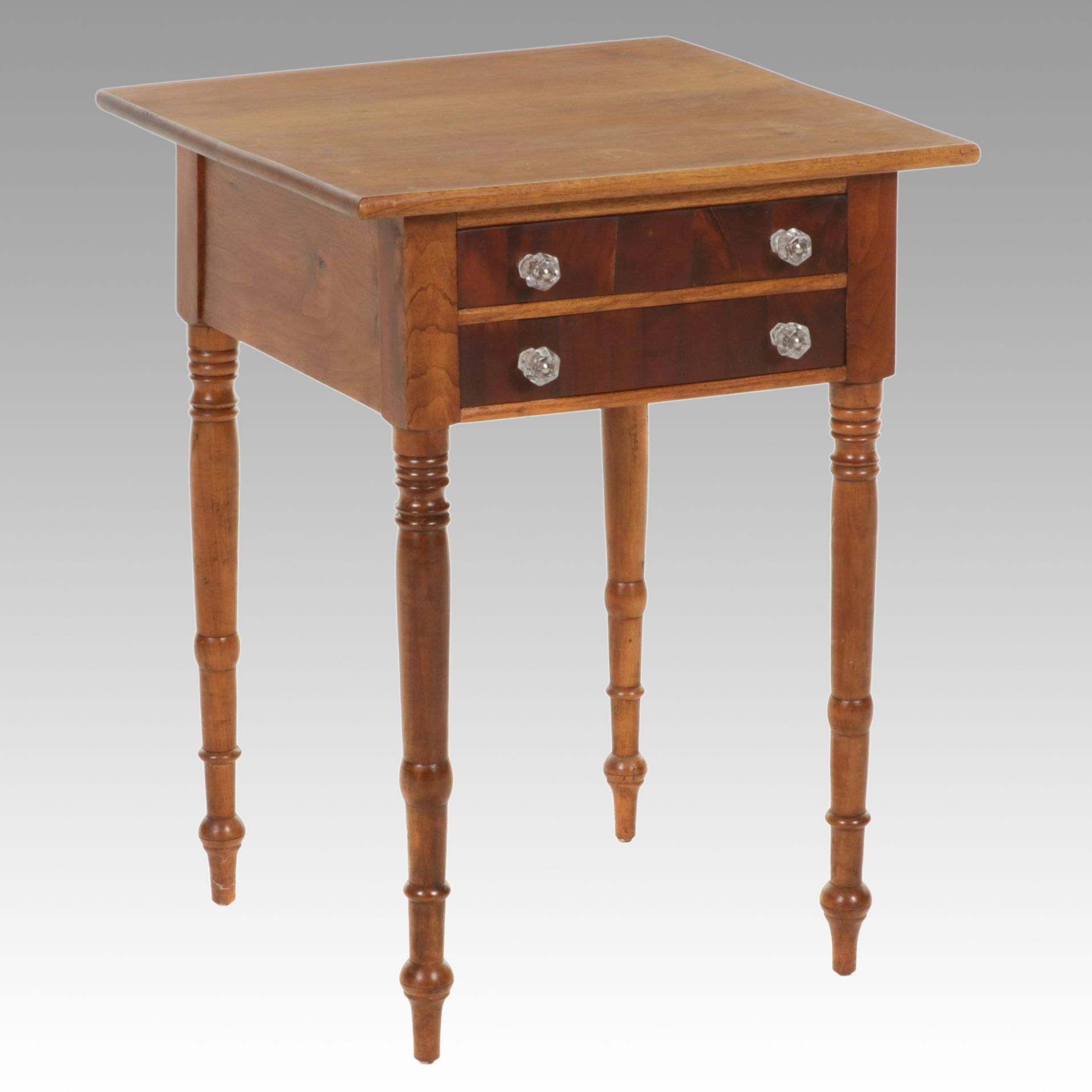 Sheraton Style Walnut and Mahogany  Two Drawer Stand, Early 20th Century
