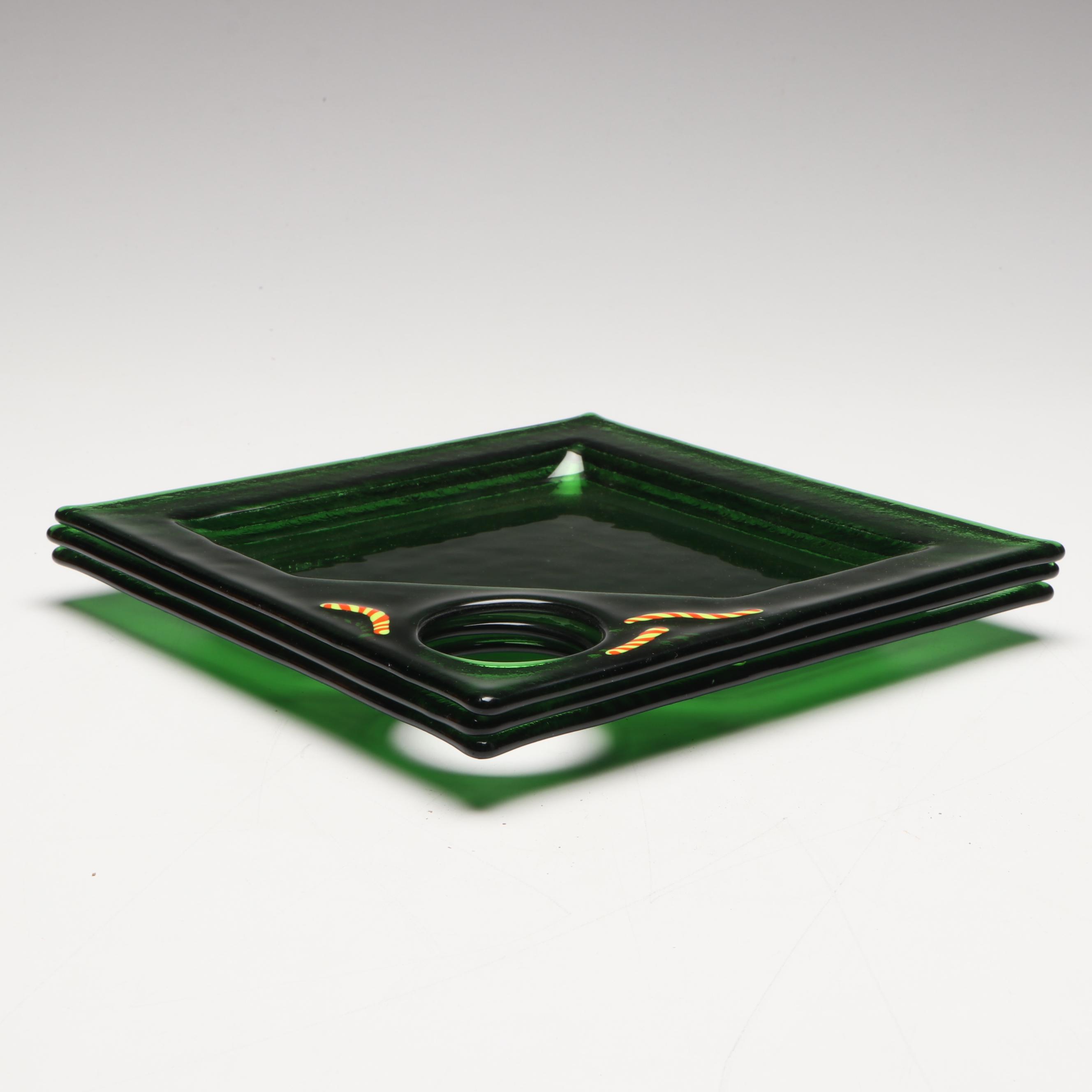 Artist Signed Fused Art Glass Hors D'oeuvres Plates