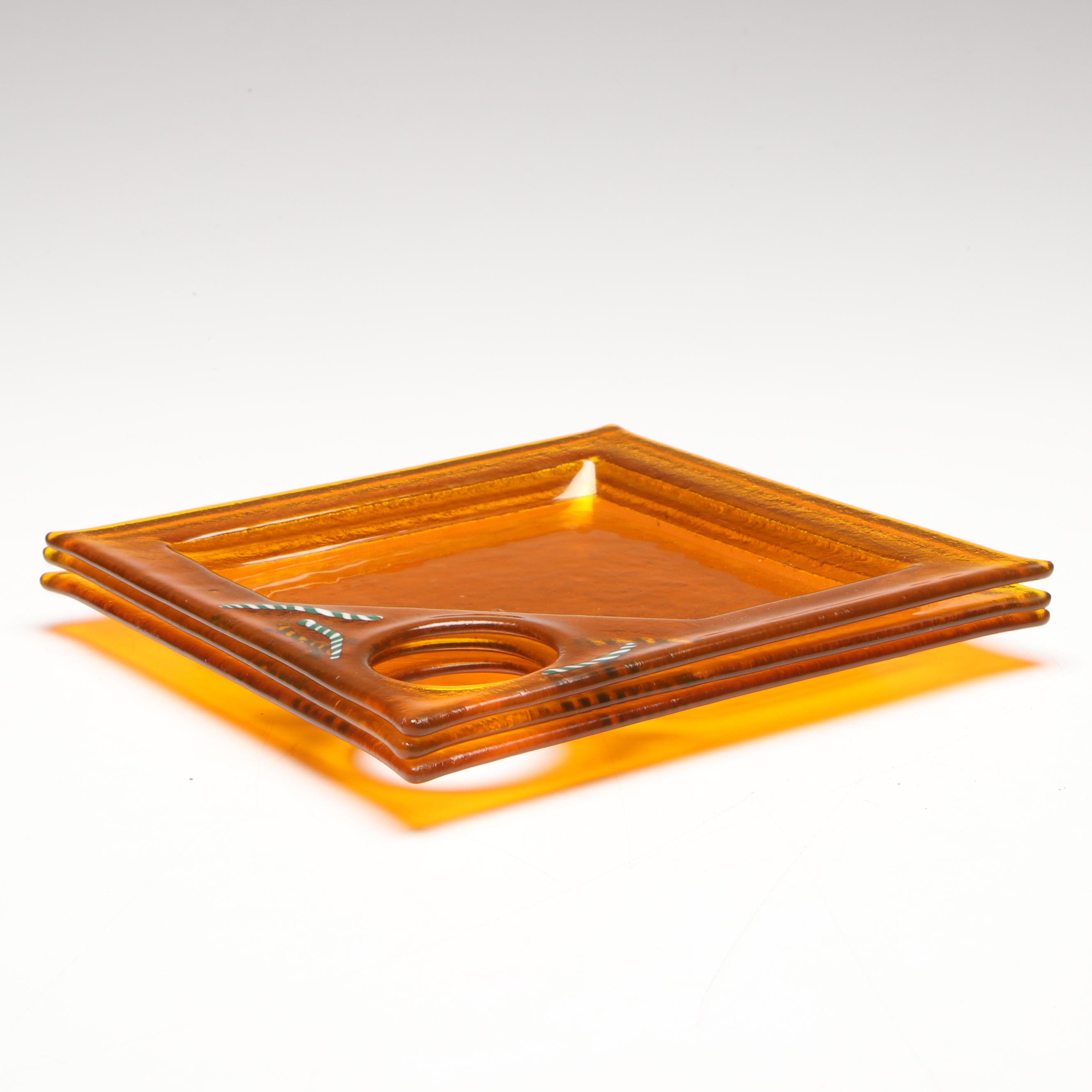 Artist Signed Fused Art Glass Hors D'oeuvres Plates