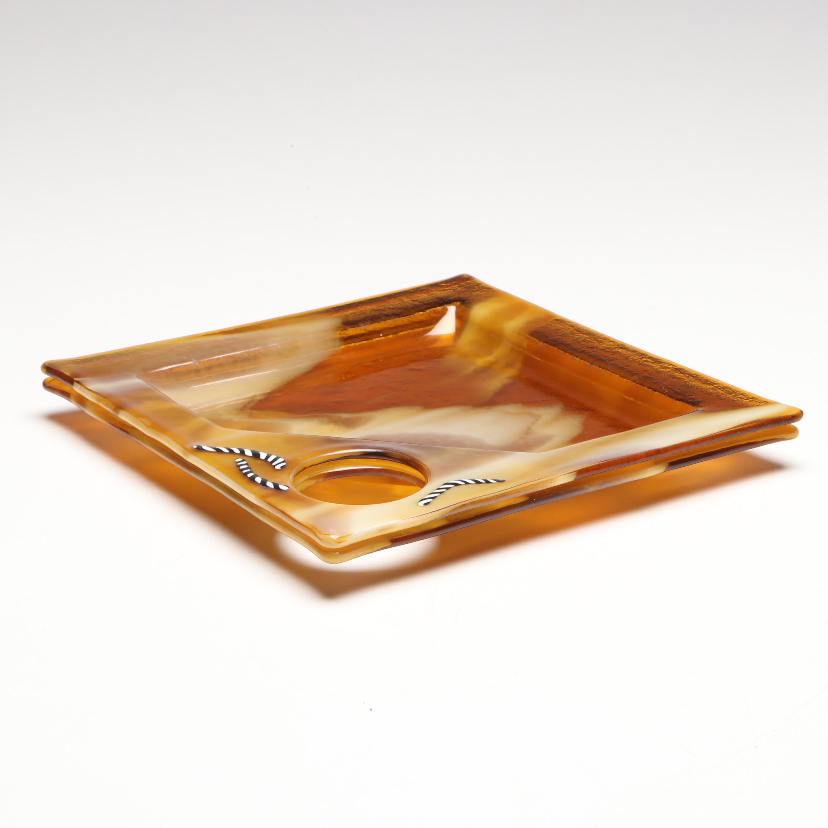 Artist Signed Fused Art Glass Hors D'oeuvres Plates