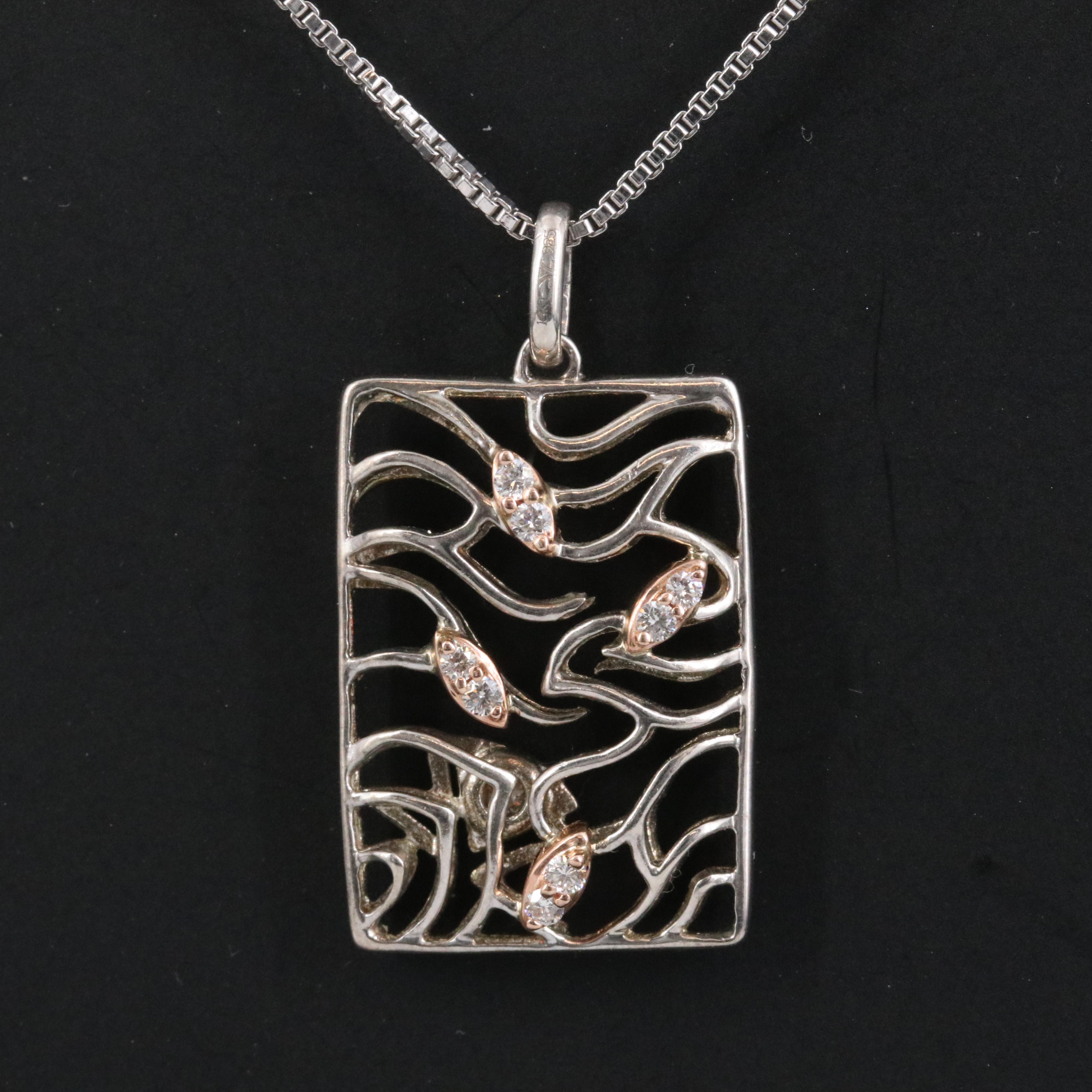 Le Vian Sterling Diamond Pendant Necklace with 14K Gold Accents